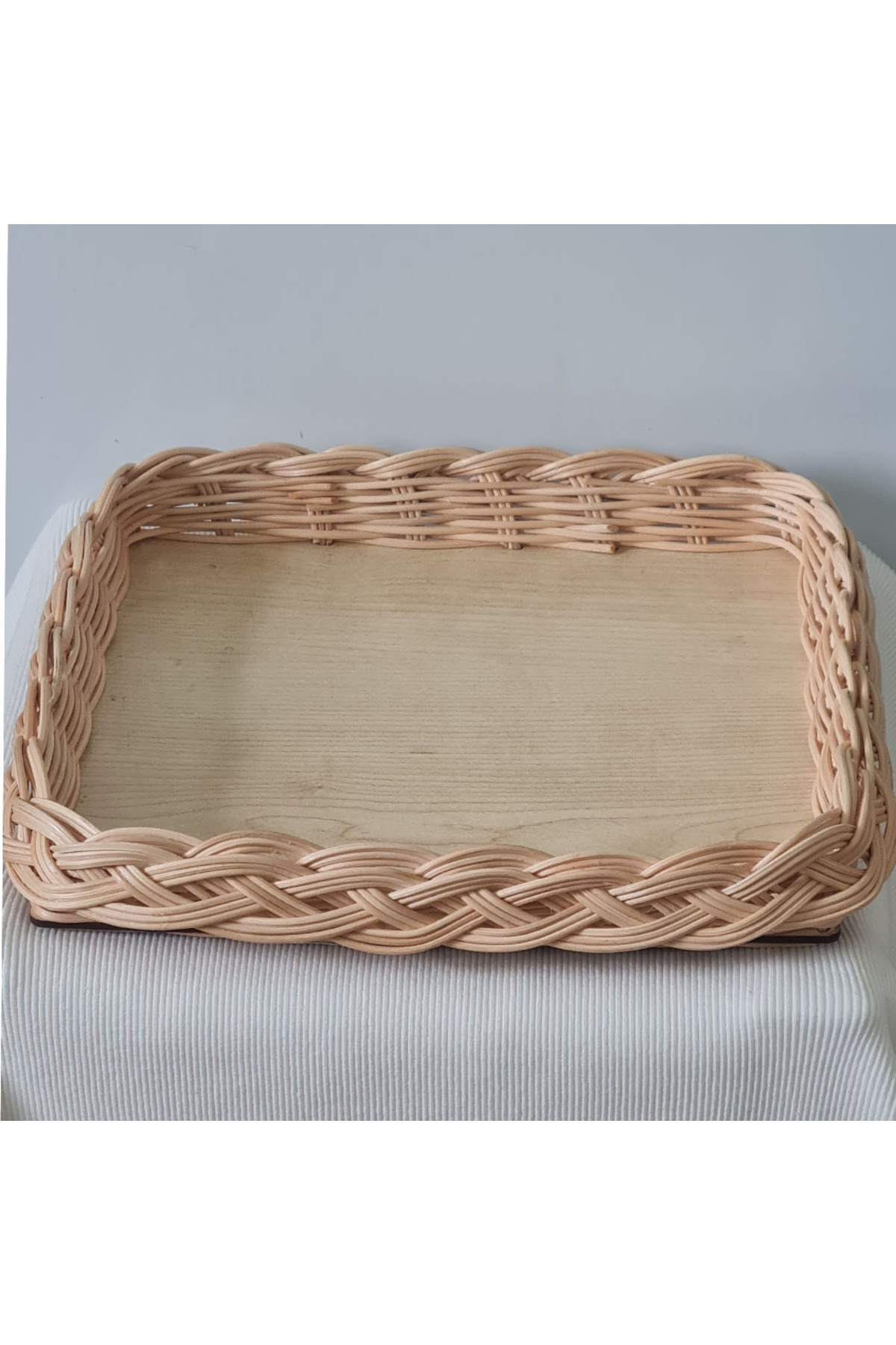 El Yapımı Bambu Rattan Örgü Kare Dekoratif Tepsi 25x25 cm