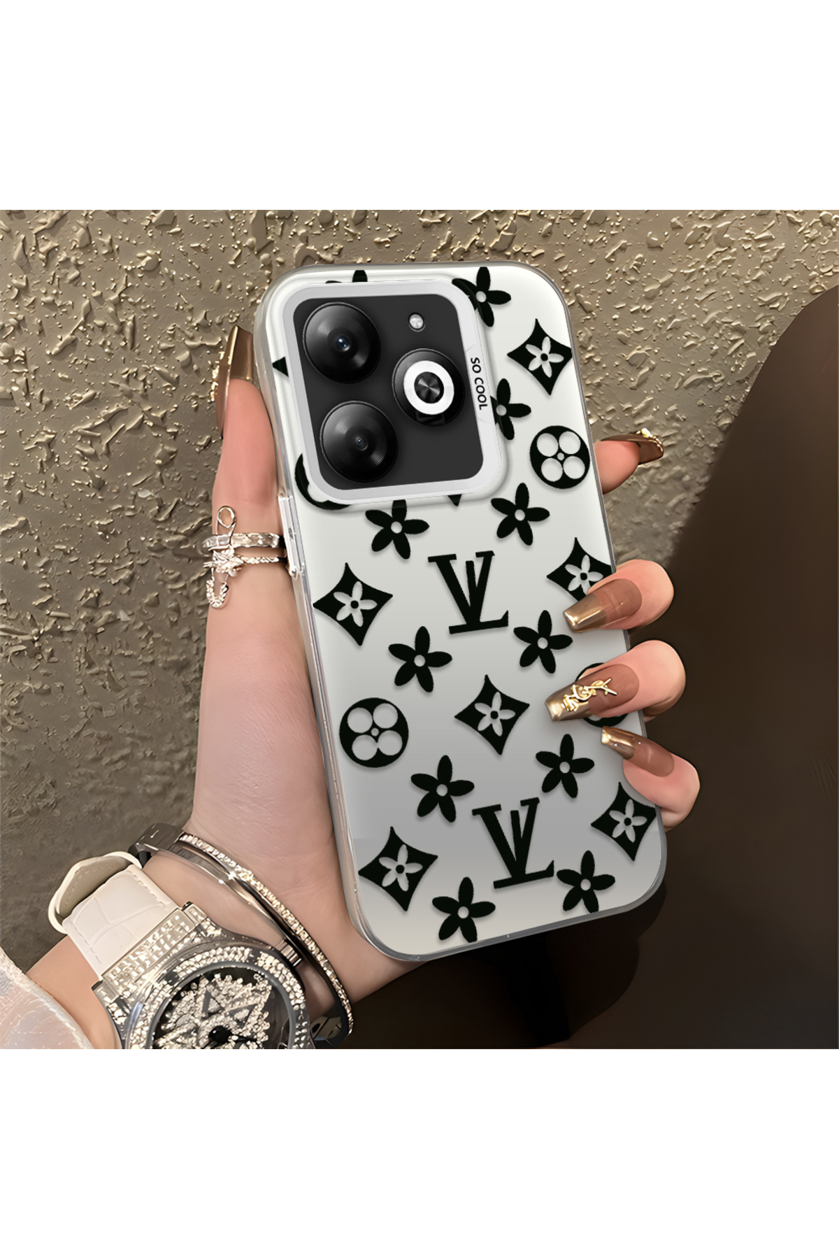 Infinix Hot 40i Compatible Silicone Edge Hard Back Case Couple Phone Case Brand Pattern