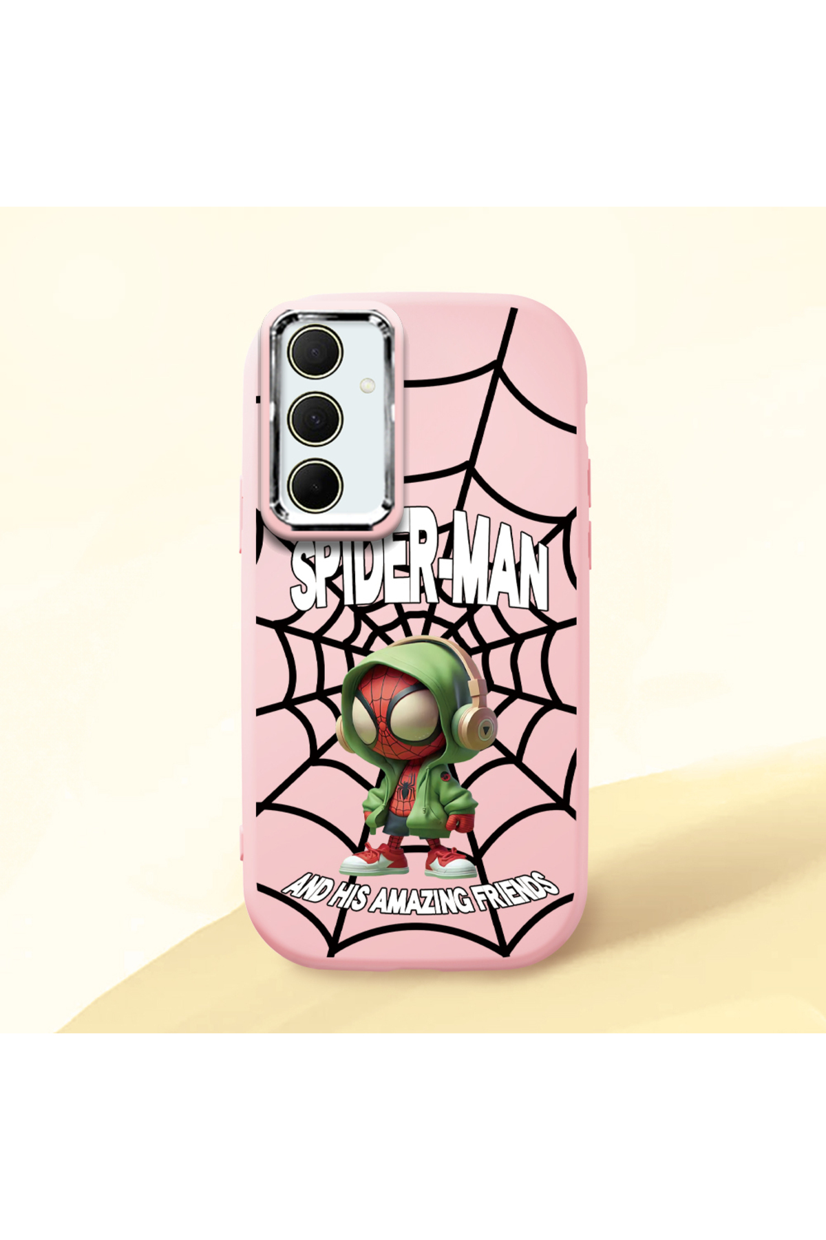 Samsung Galaxy A35 Compatible Case camera protector Pink Silicone Couple Phone Case with Spider Pattern