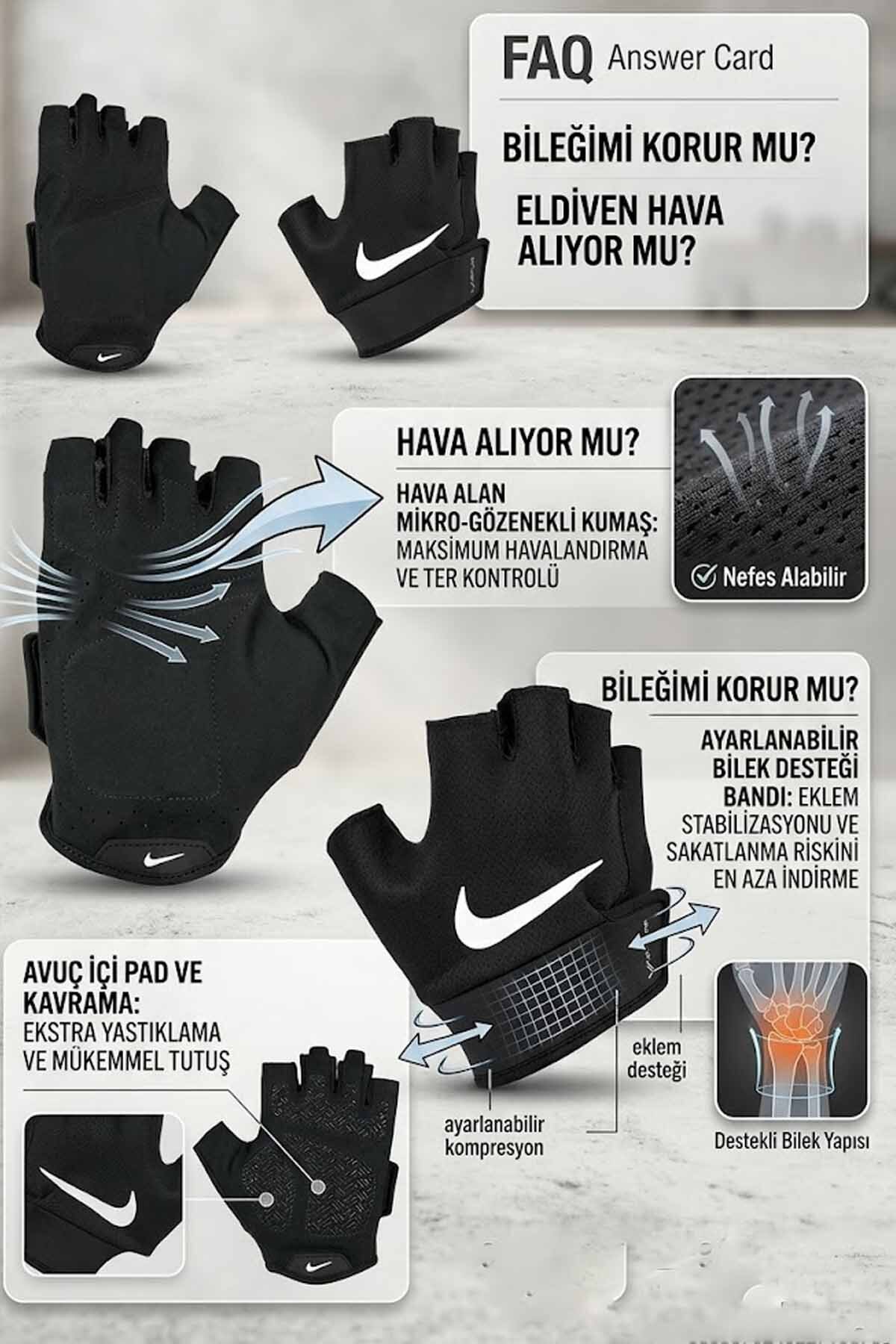 Nike Premium Ağırlık ve Fitness Eldiveni - Ayarlanabilir Bilek Destekli Spor Eldiveni görsel 2