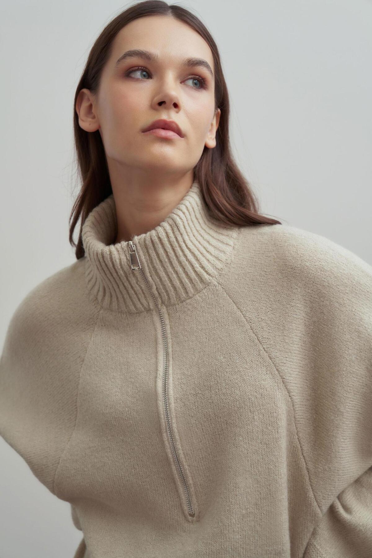 ALLDAY W94038A0 Women's Half-Zip Knit Sweater- Trendyol