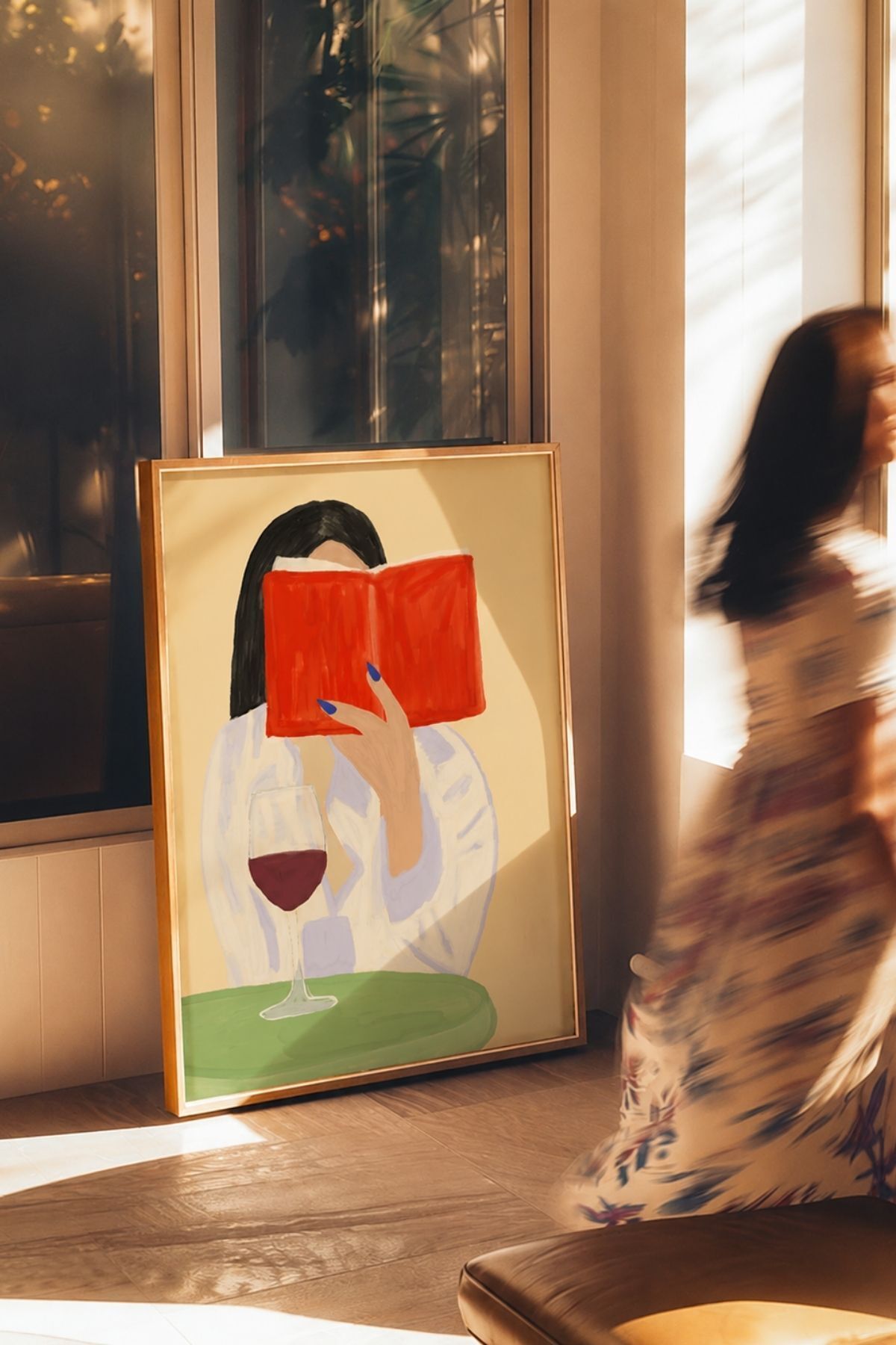 Kitap Okuyan Kadın Poster, Modern Figüratif İllüstrasyon Tablo Çerçevesiz