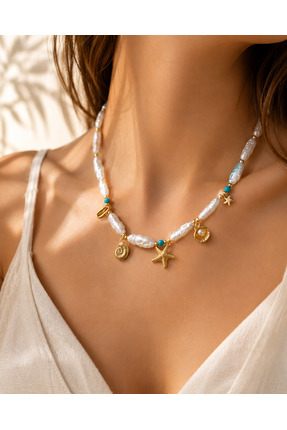 Fashion Jewellery İnci Deniz Kabuklu Deniz Yıldızlı kolye
