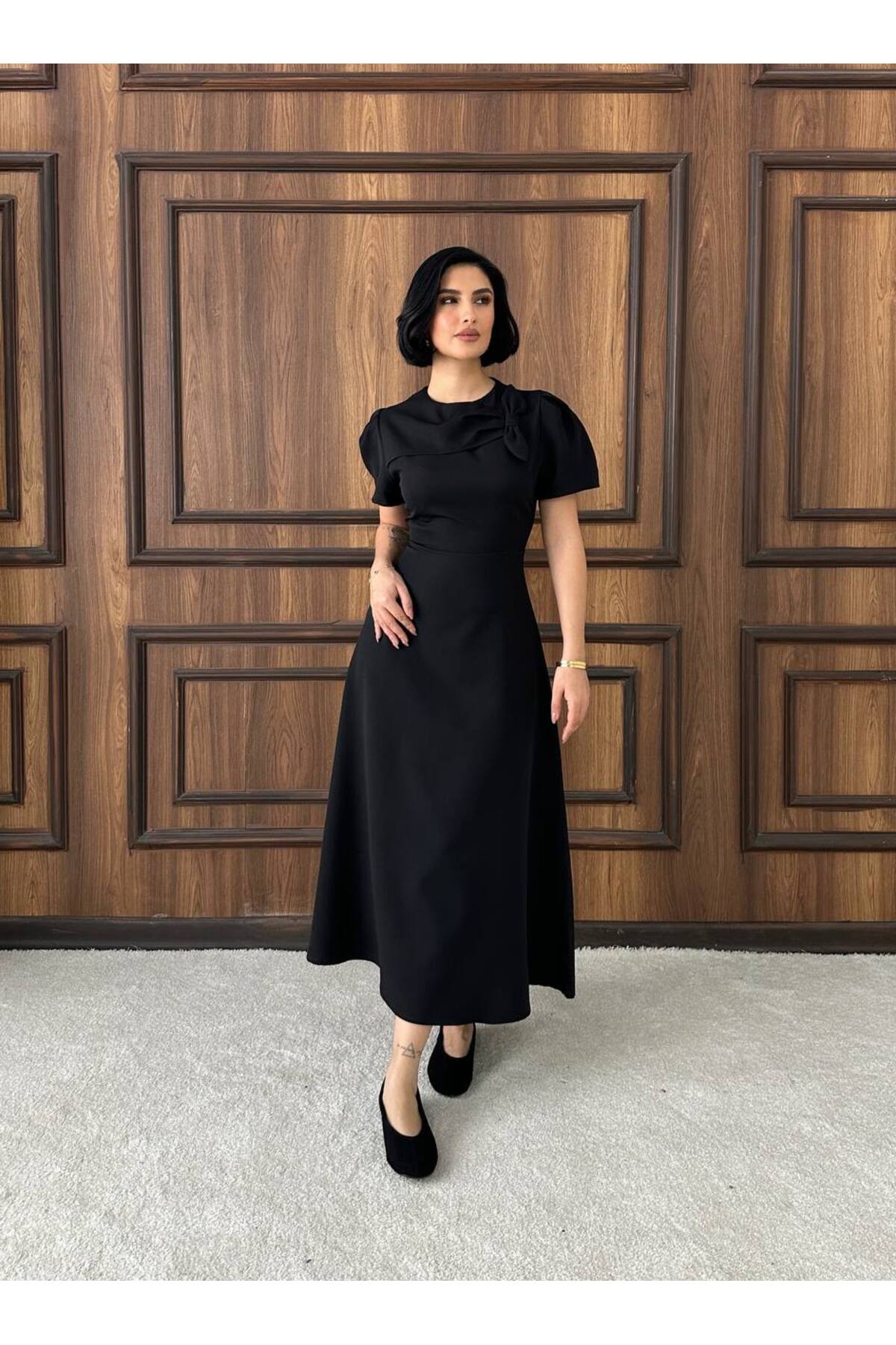 Women's Black Stylish Wedding & Wedding Dress Midi Size
