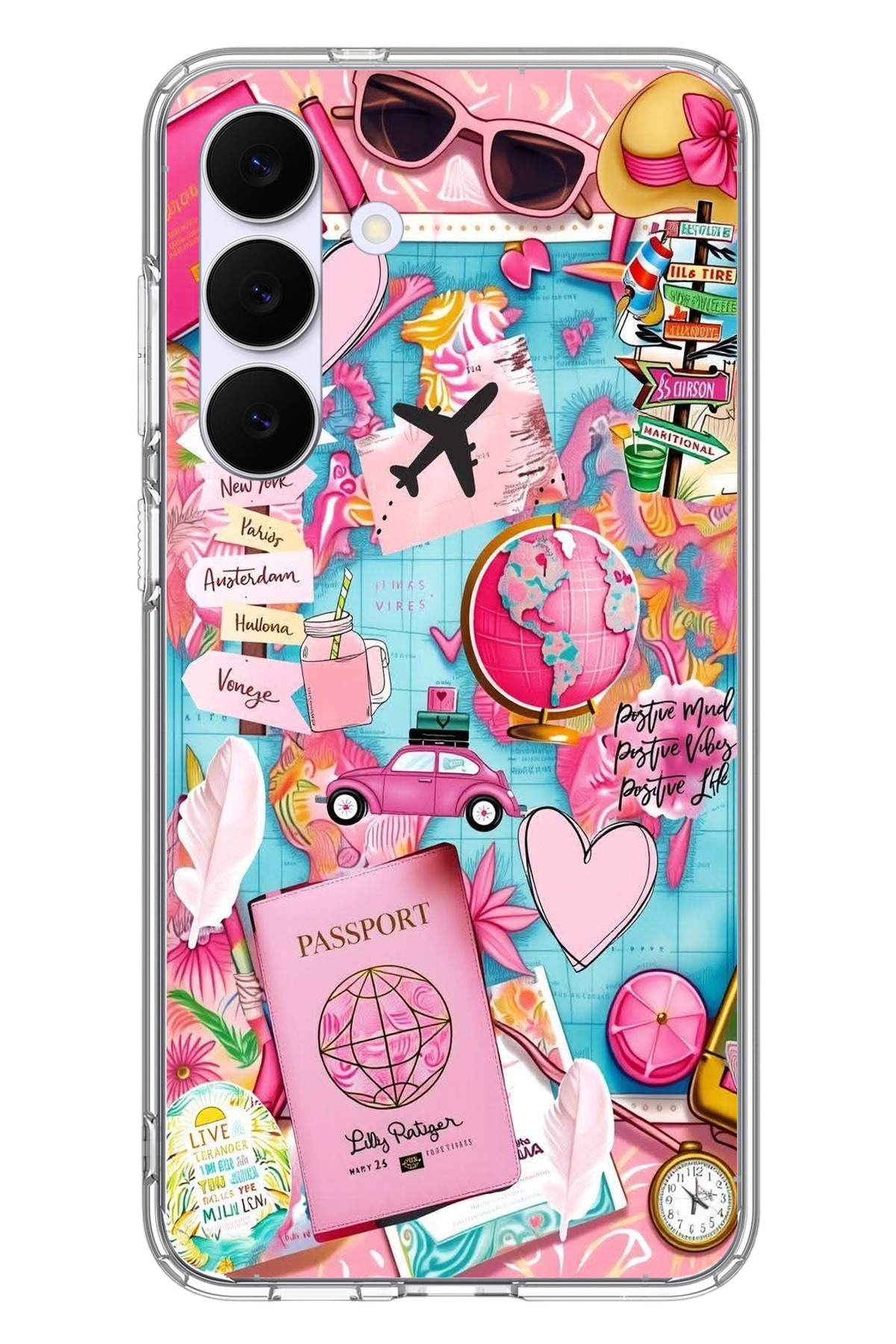 Pink Travel Printed Silicone Case for Samsung Galaxy S25 FE Compatible