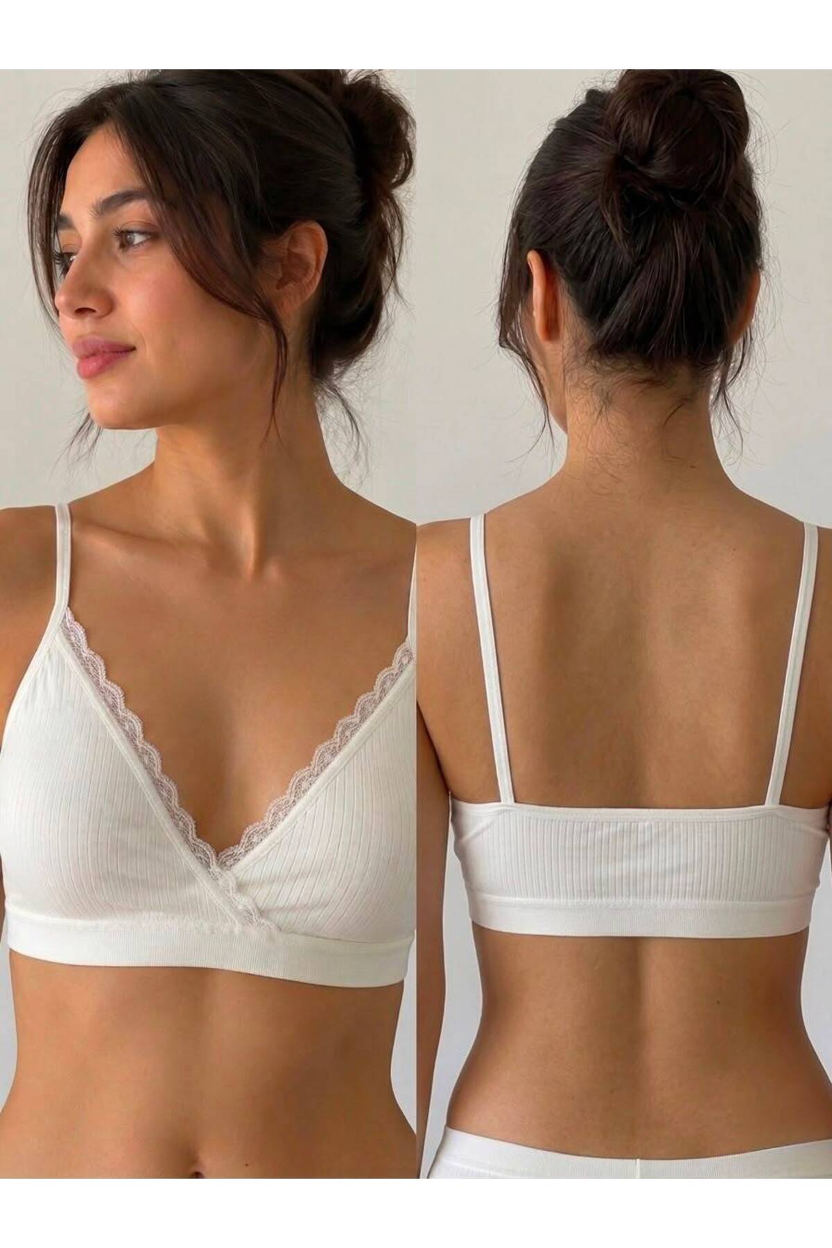 MAYLAYF M380 DANTEL DETAYLI İP ASKILI PEDLİ PAMUKLU COTTON BÜSTİYER CROP görsel 2
