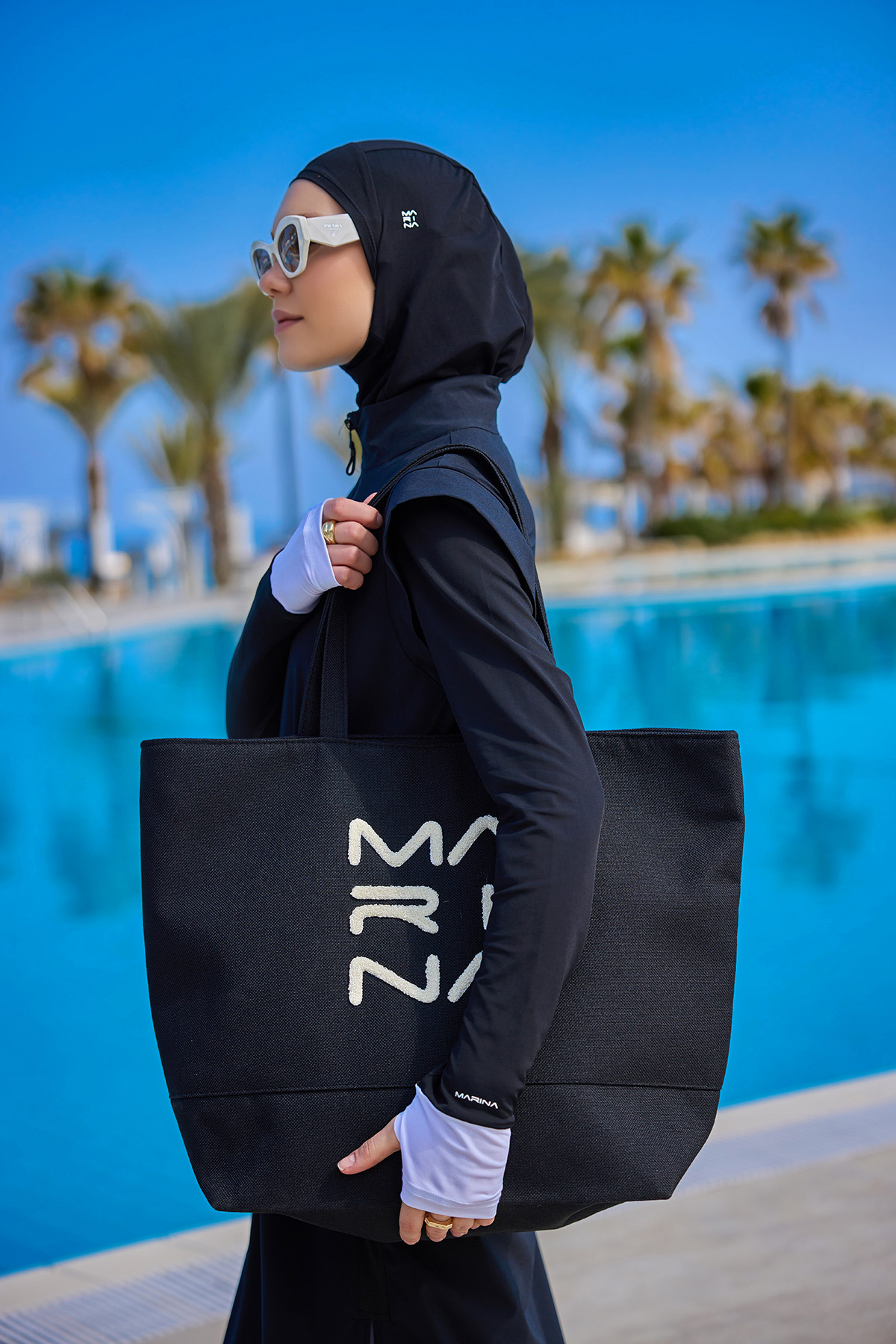 Marina Swimwear Siyah Çanta Nakışlı CA2501-1 görsel 4