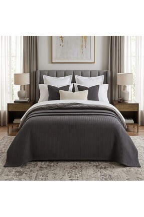 luss collection Örgü Desen Füme Rengi Çift Kişilik Pike (220x240Cm) %100 Cotton