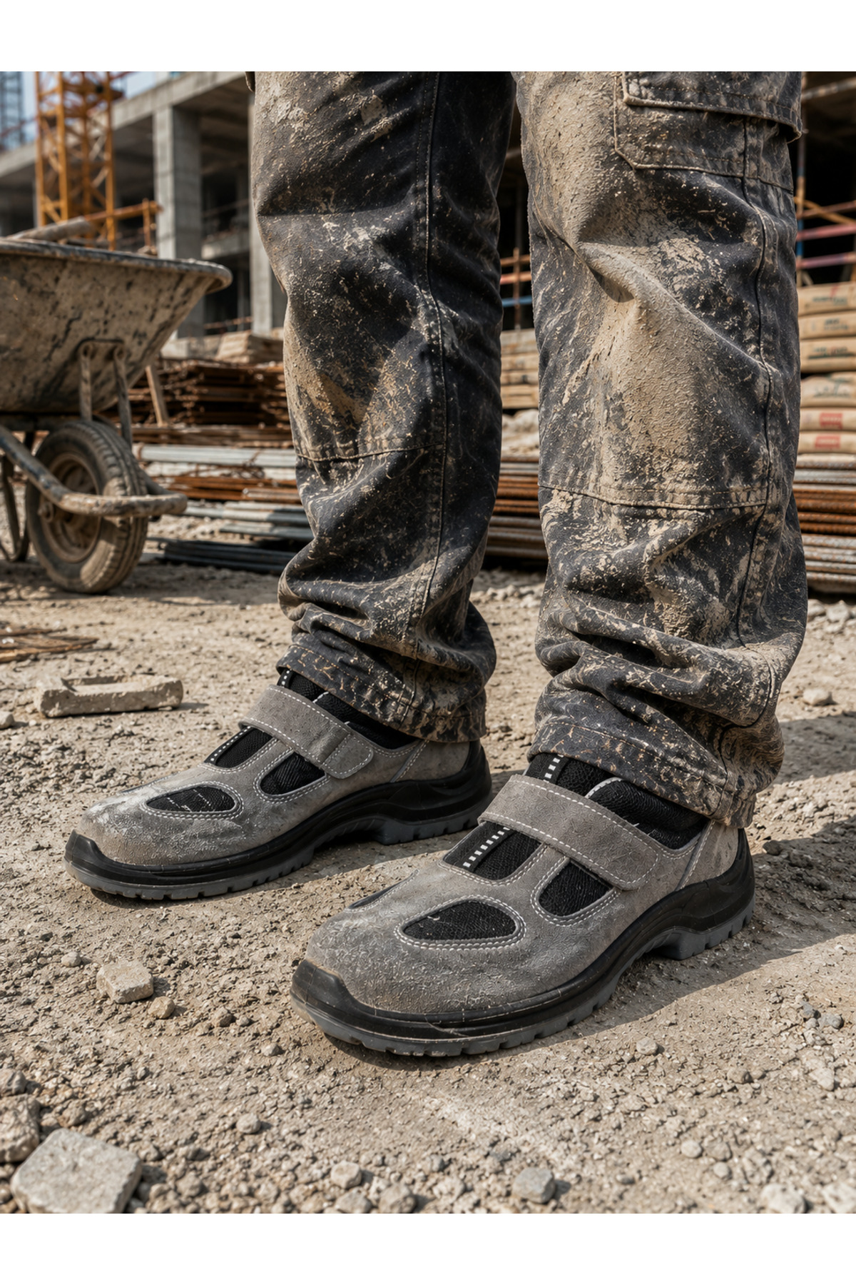 Cooka Shoes S1P SRC Kompozit Burunlu İş Güvenliği Ayakkabısı %100 Süet Deri Hafif ve Nefes Alabilir – Gri