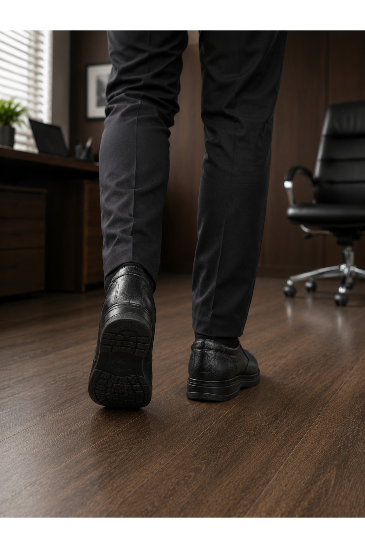 Erkek Siyah Hakiki Deri Ortopedik Günlük Klasik Baba-Ofis Ayakkabısı – İç Dış %100 Hakiki Deri