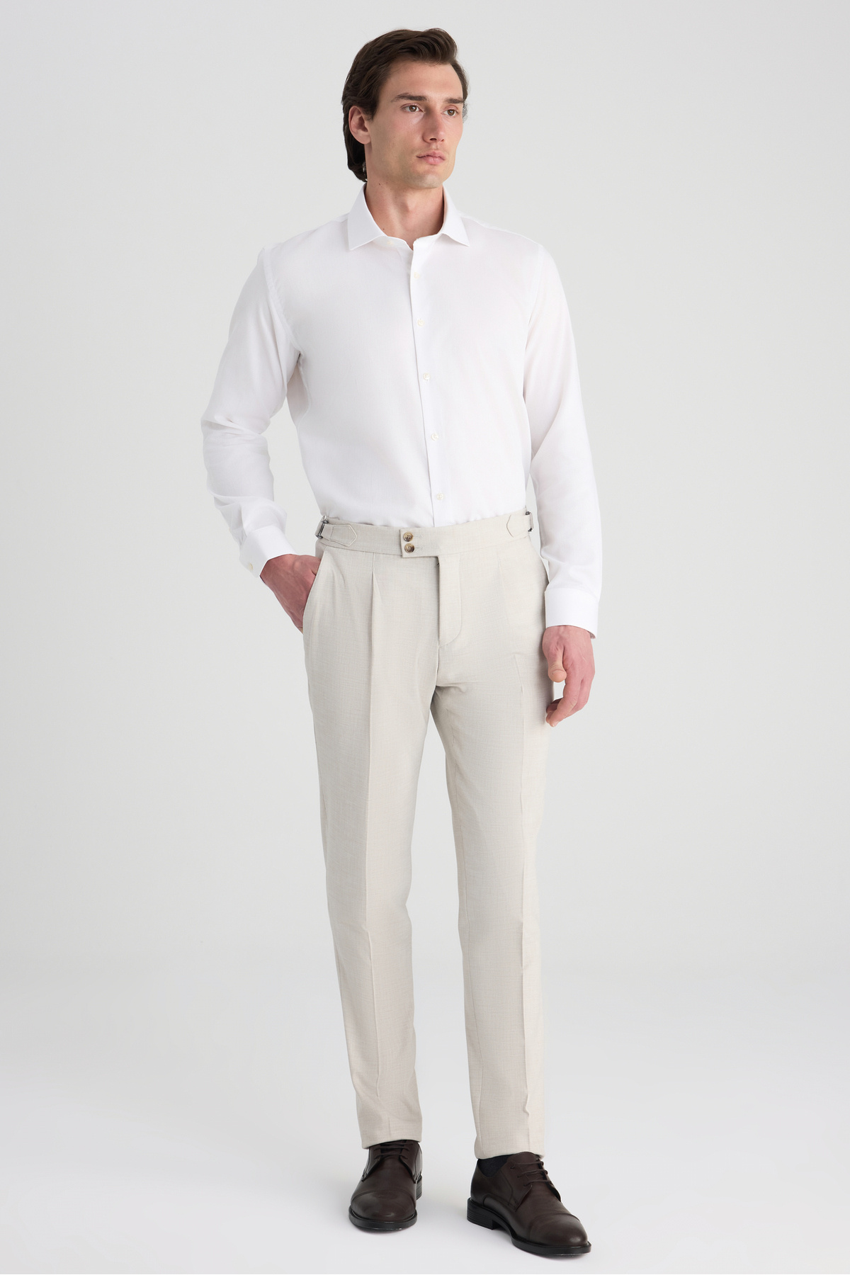 شلوار کتان طرح دار Ds Damat رنگ بژ