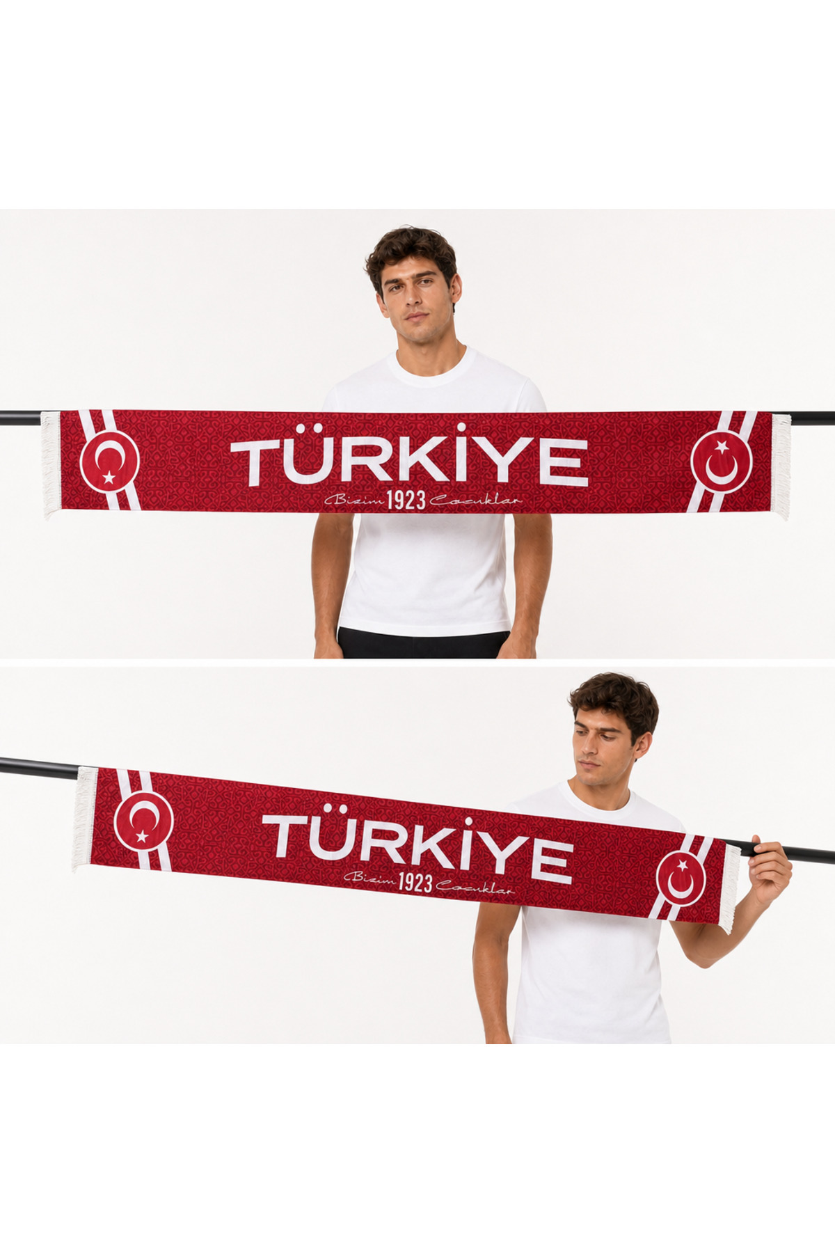 TFF Türkiye Milli Takım 1923 Desenli Taraftar Atkısı - Kırmızı görsel 4