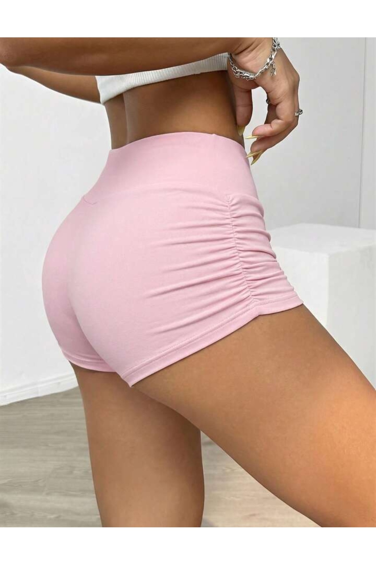 MAROVOAY Yanları büzgülü likralı mini tayt görsel 2