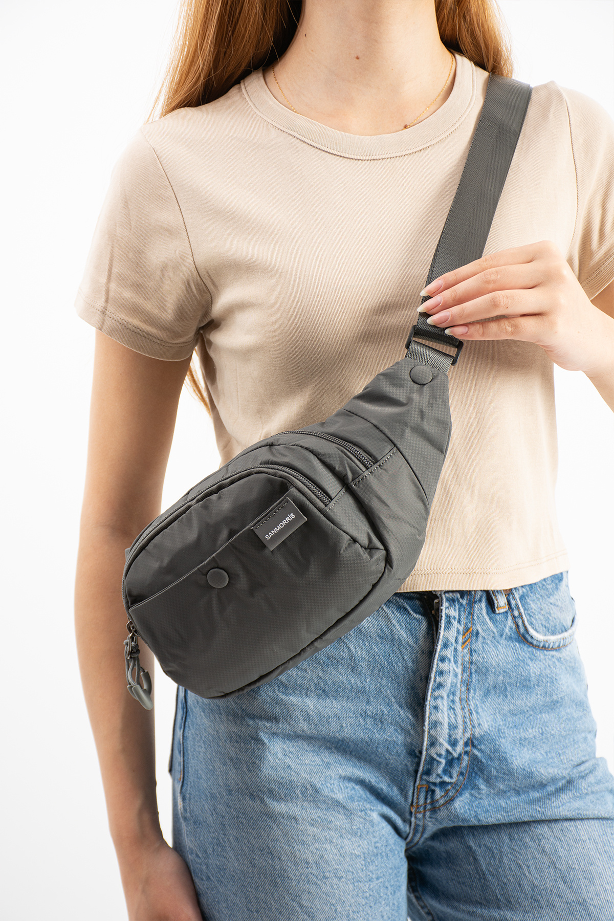 Sanmorris Unisex Paraşüt Kumaş Suya Dayanıklı 3 Bölmeli Body Bag SI-6036 görsel 4