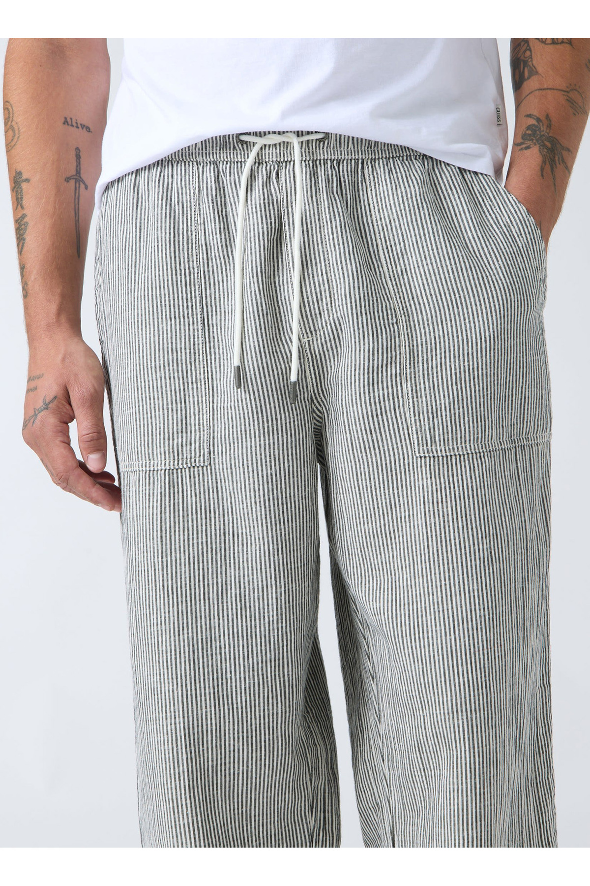 Guess Jeans Siyah Erkek Regular Fit Çizgili Chino Pantolon