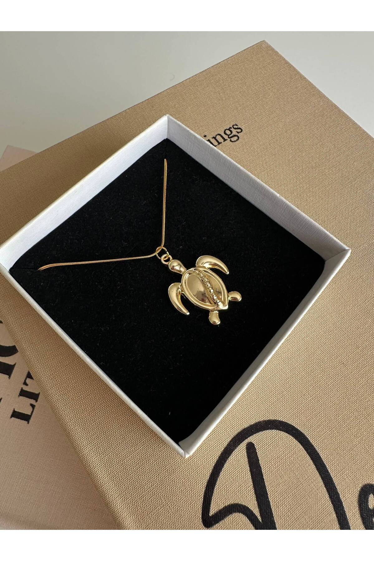 Kaplumbağa Charm Çelik Zincirli 45 cm Yazlık Gold Altın Kaplama Kolye - Detay Görseli 2
