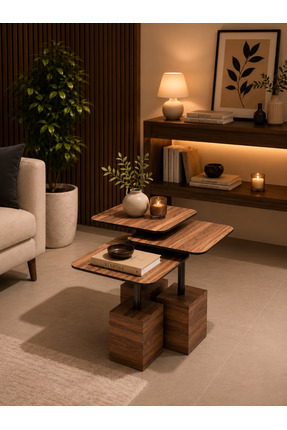 OVİS HOME VLR01 Zigon Sehpa 3lü Ceviz (39x39x60)