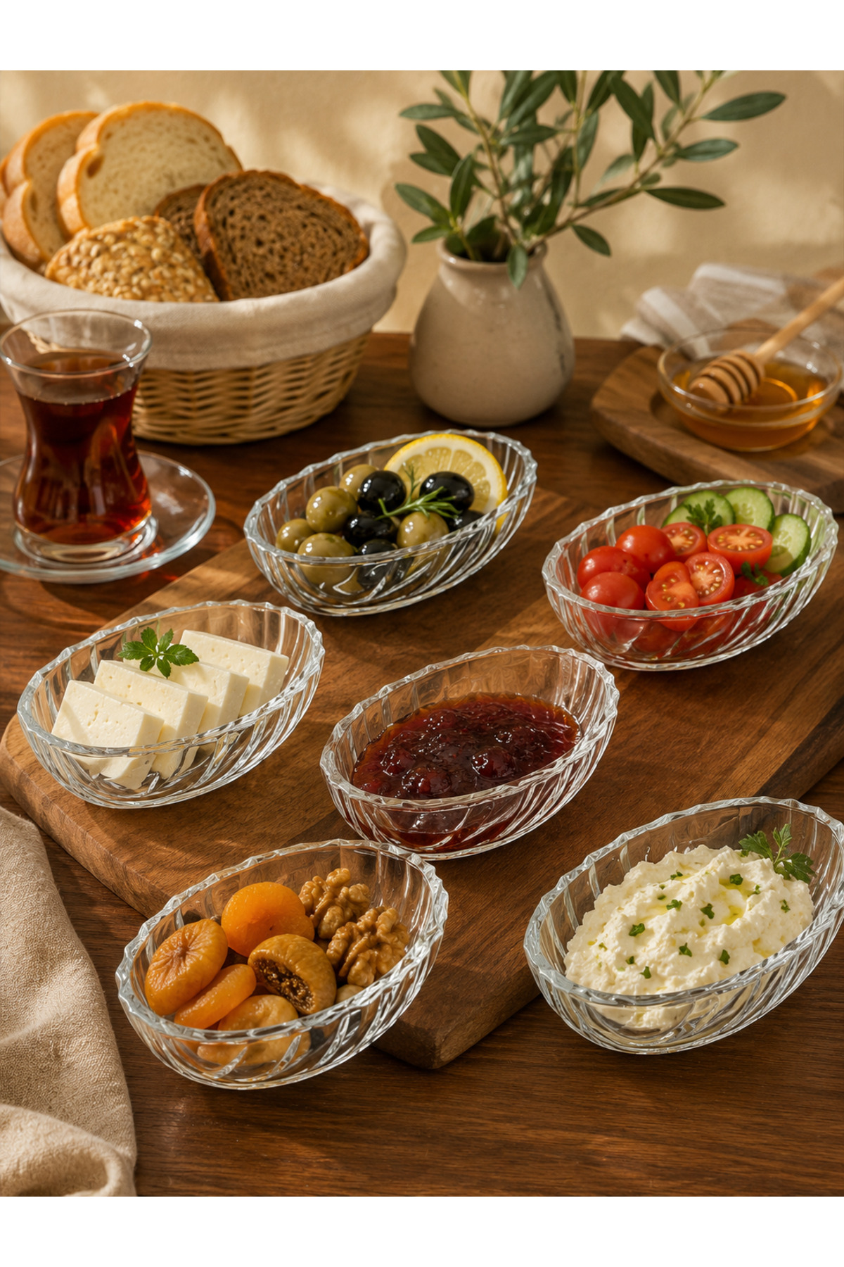 YzHome 6-Piece Glass Kayık Plate Bowl Breakfast Jam Bowl Oval