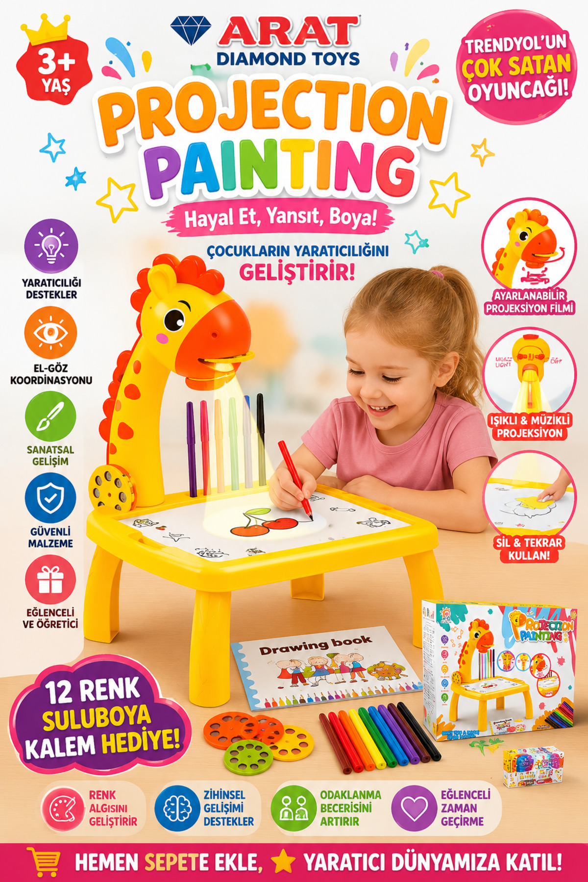 ARAT DİAMOND TOYS Projeksiyonlu Zürafa Çizim Masası | Eğitici