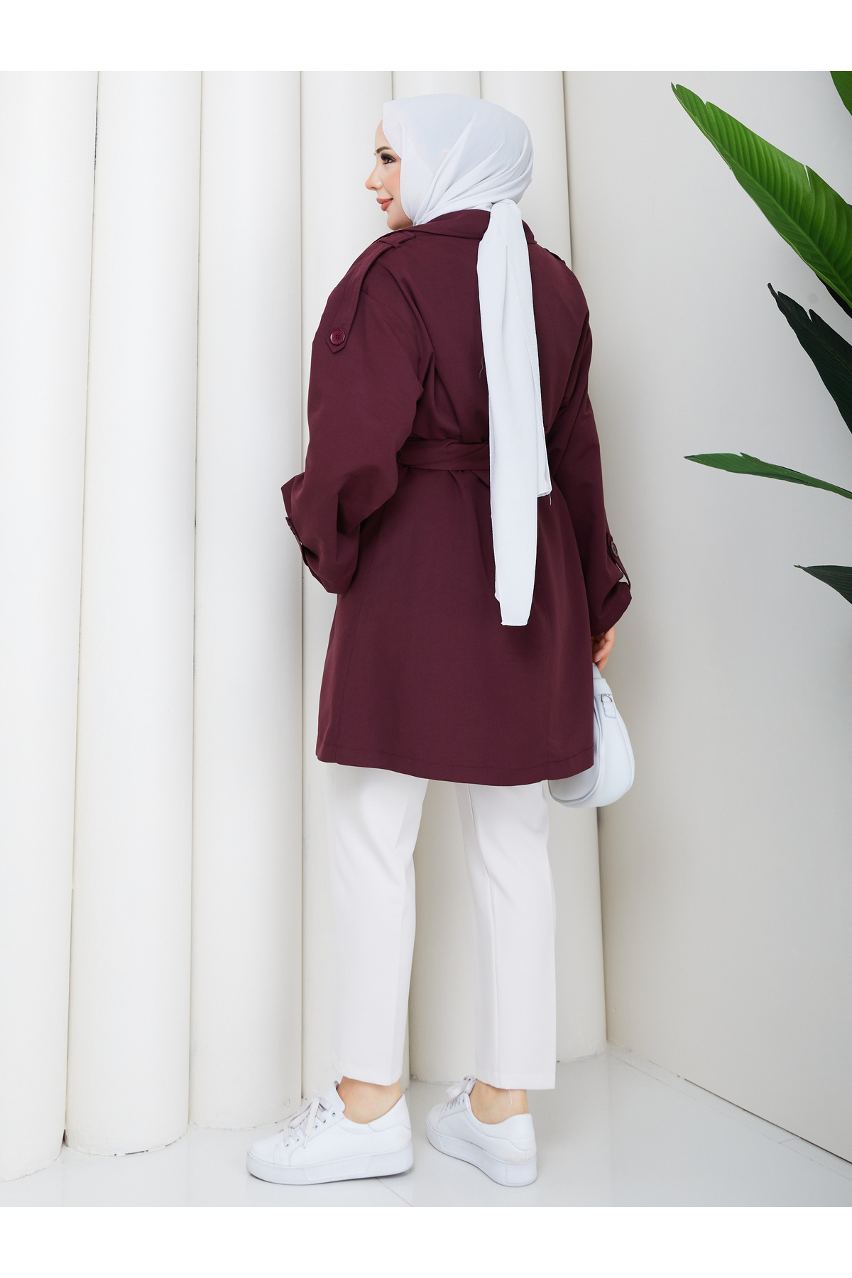 RACE FASHİON Yarı Astarlı Torino Kumaş Oversize Trençkot RC3136 görsel 8