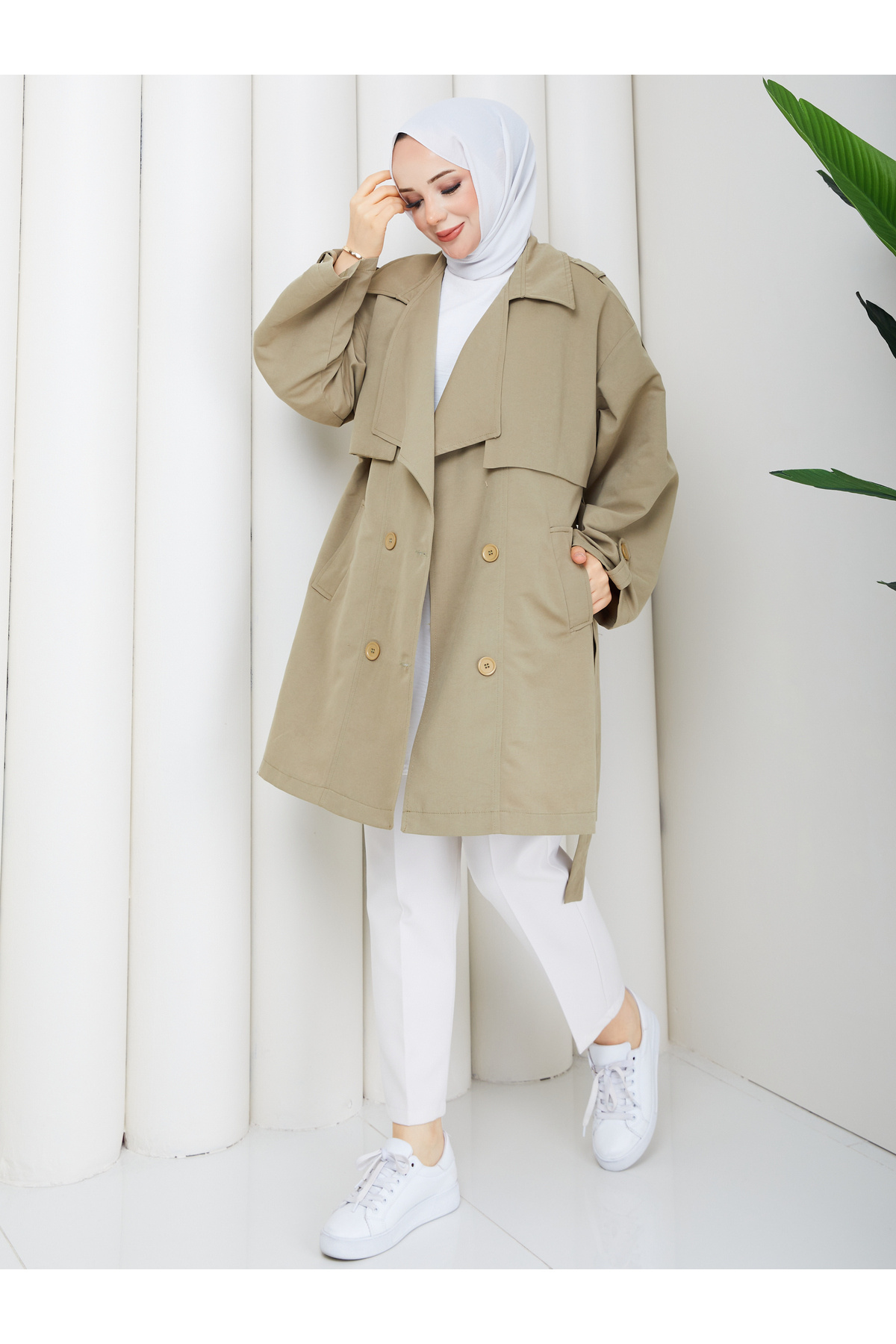 RACE FASHİON Yarı Astarlı Torino Kumaş Oversize Trençkot RC3136