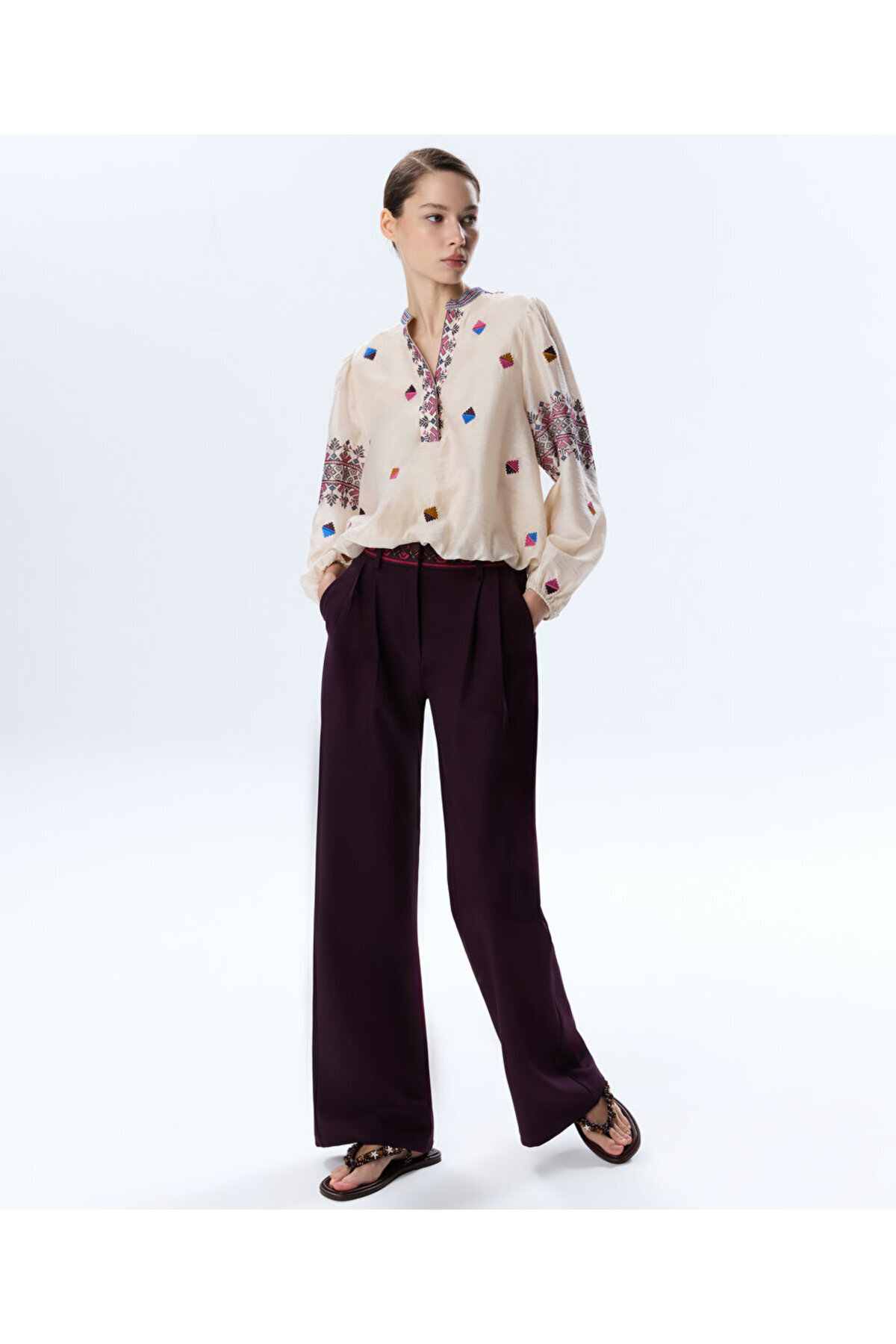 Twist Kontrast Bel Wide Leg Pants
