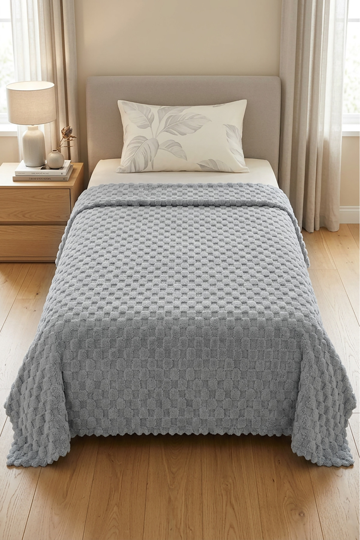 Dolly Soft Wellsoft Self-Patterned Embossed Single Gray Blanket Bed Seat Cover