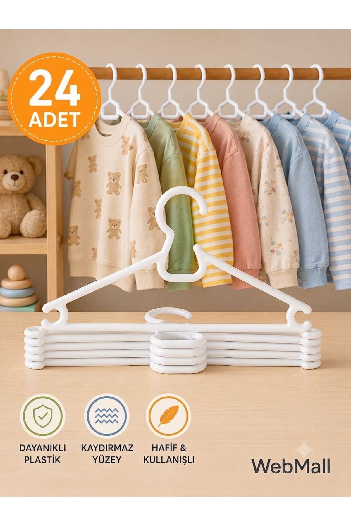 24Pcs Lily White Plastic Kids Clothes Hanger Baby Clothes Hanger