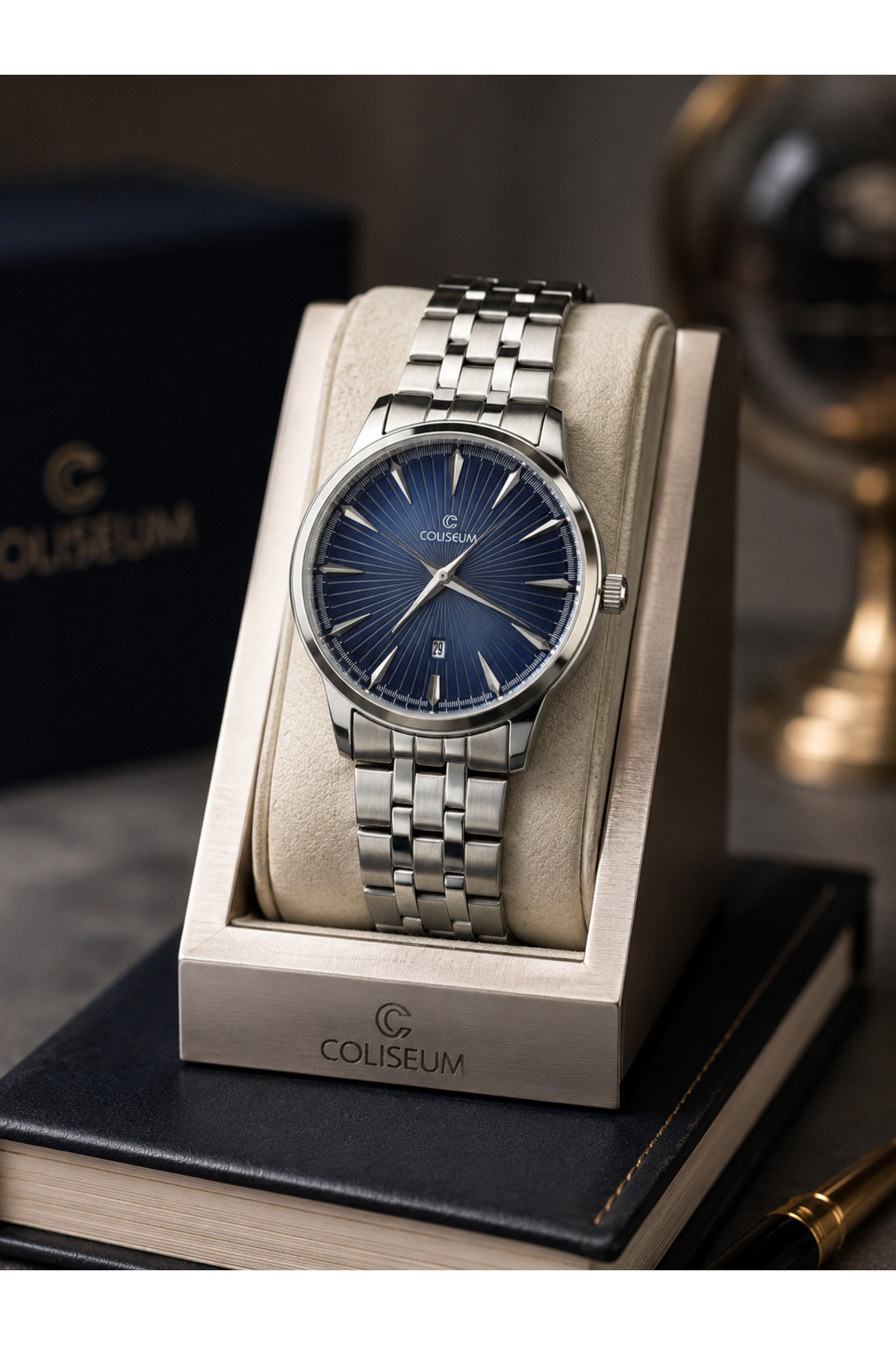 Coliseum Yeni Sezon ÖZEL SERİ Paslanmaz Çelik Erkek Kol Saati - Lacivert Sunray Kadran Takvimli Premium Business Tasarım