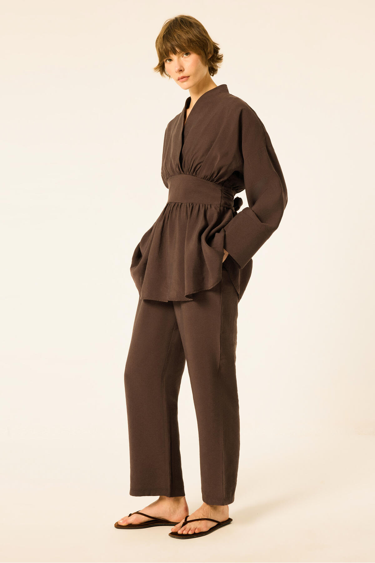 Touche Prive Peplum Tunic with Elastic Waist Pants Set