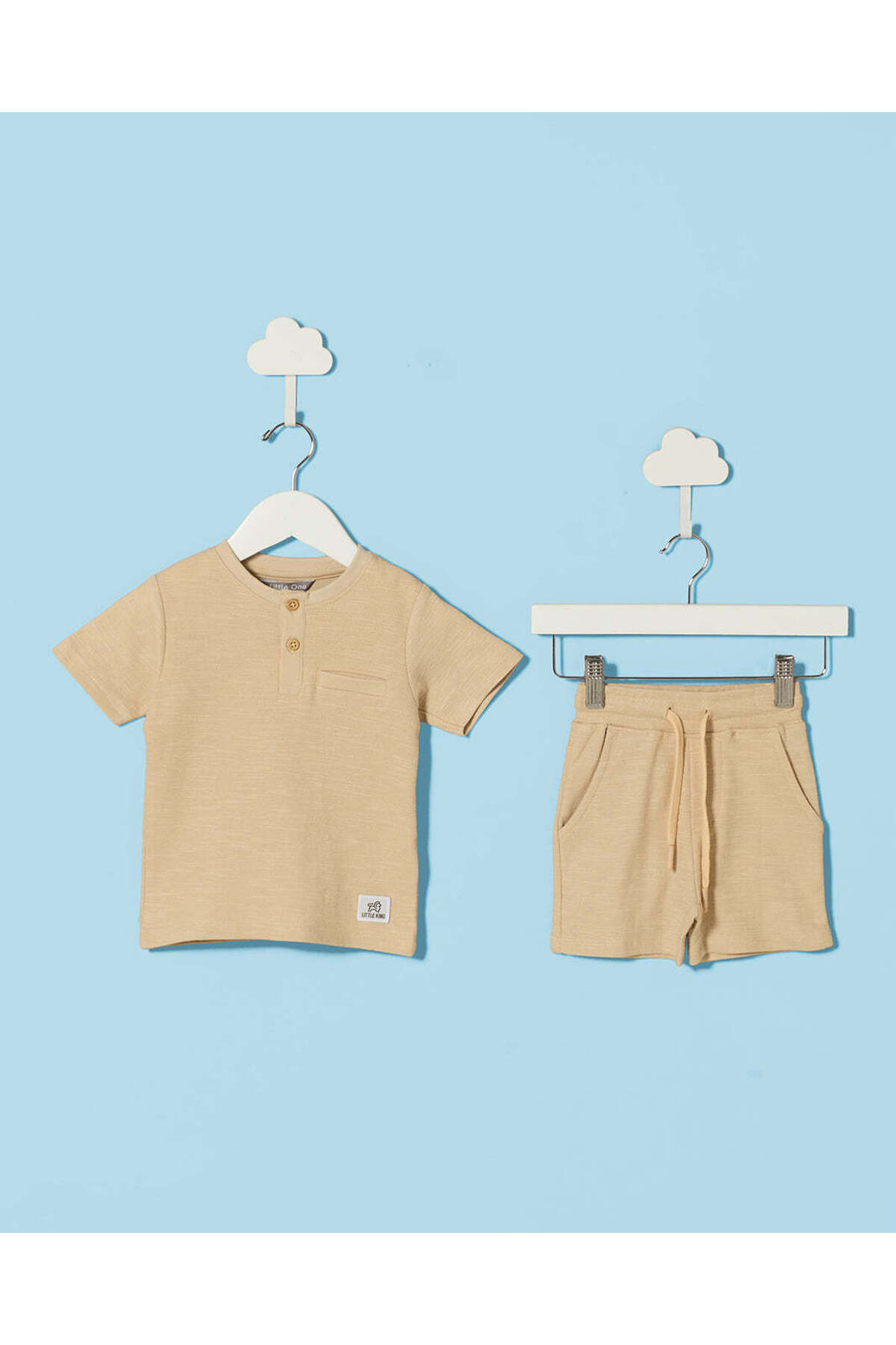 REDTAG Boys Beige Jacquard T Shirt And Shorts Set