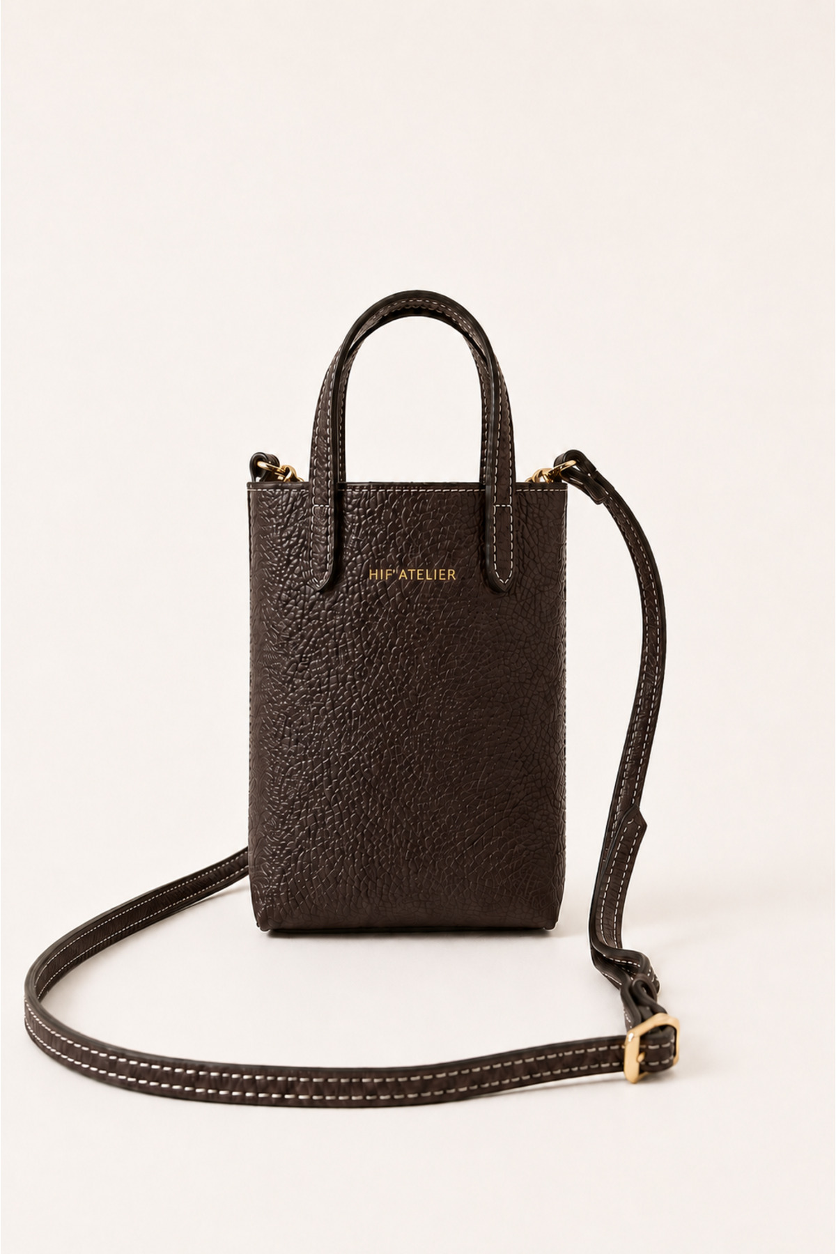 HIFATELIER HIF’ATELIER Kadın Omuz Çantası Çapraz Askılı Telefon Çantası Acı Kahve görsel 4