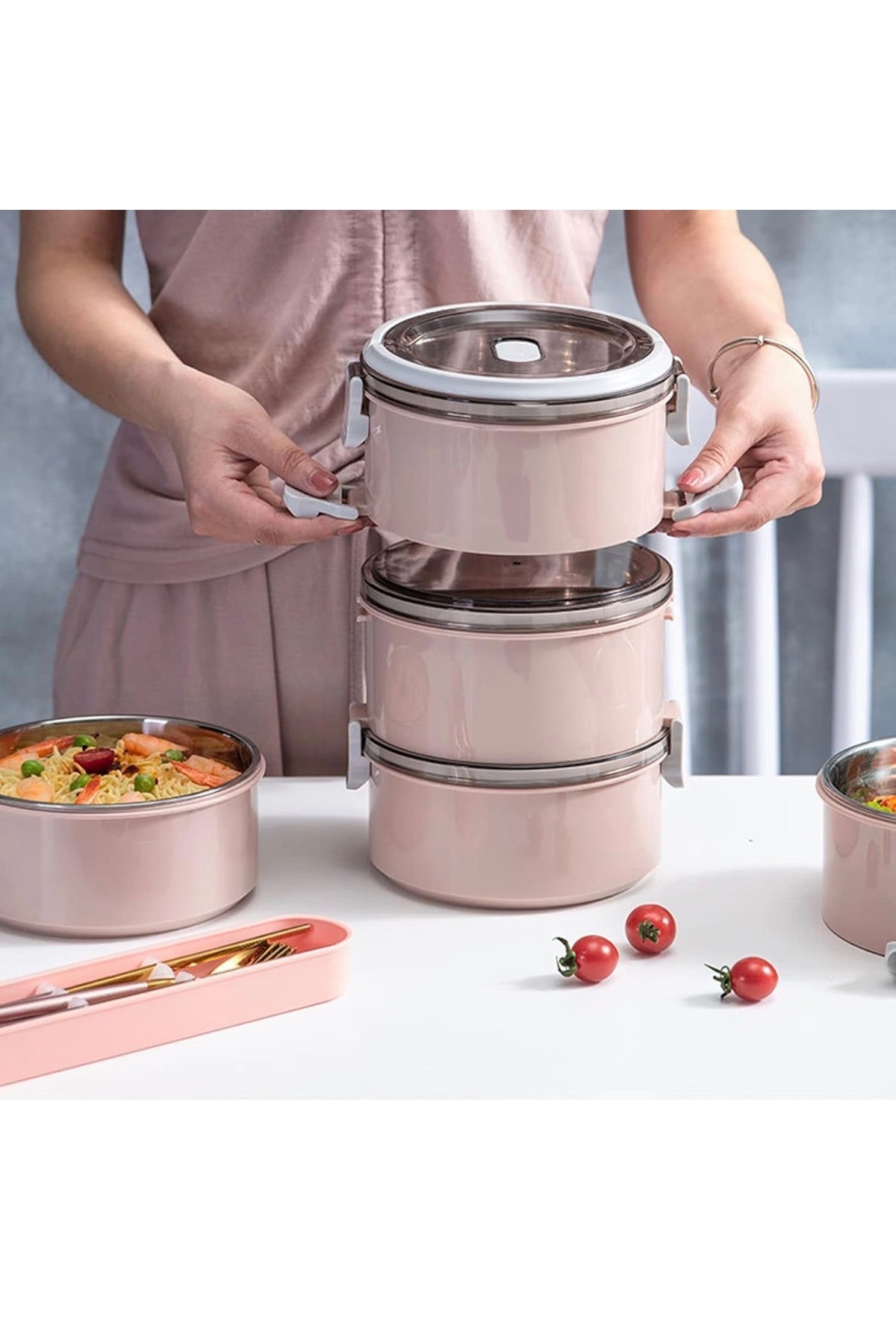 cc bin shihon Travel Food Containers Plastic Steel Inside Three