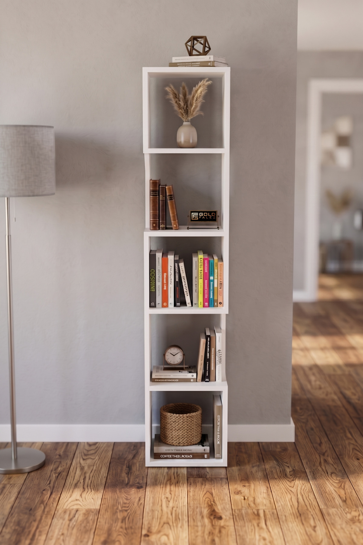 Kitaplık Ahşap Dekoratif Raf 5 Katlı Modern Çok Amaçlı Kitaplık Salon Ofis Kitaplığı 7067 Beyaz görsel 3