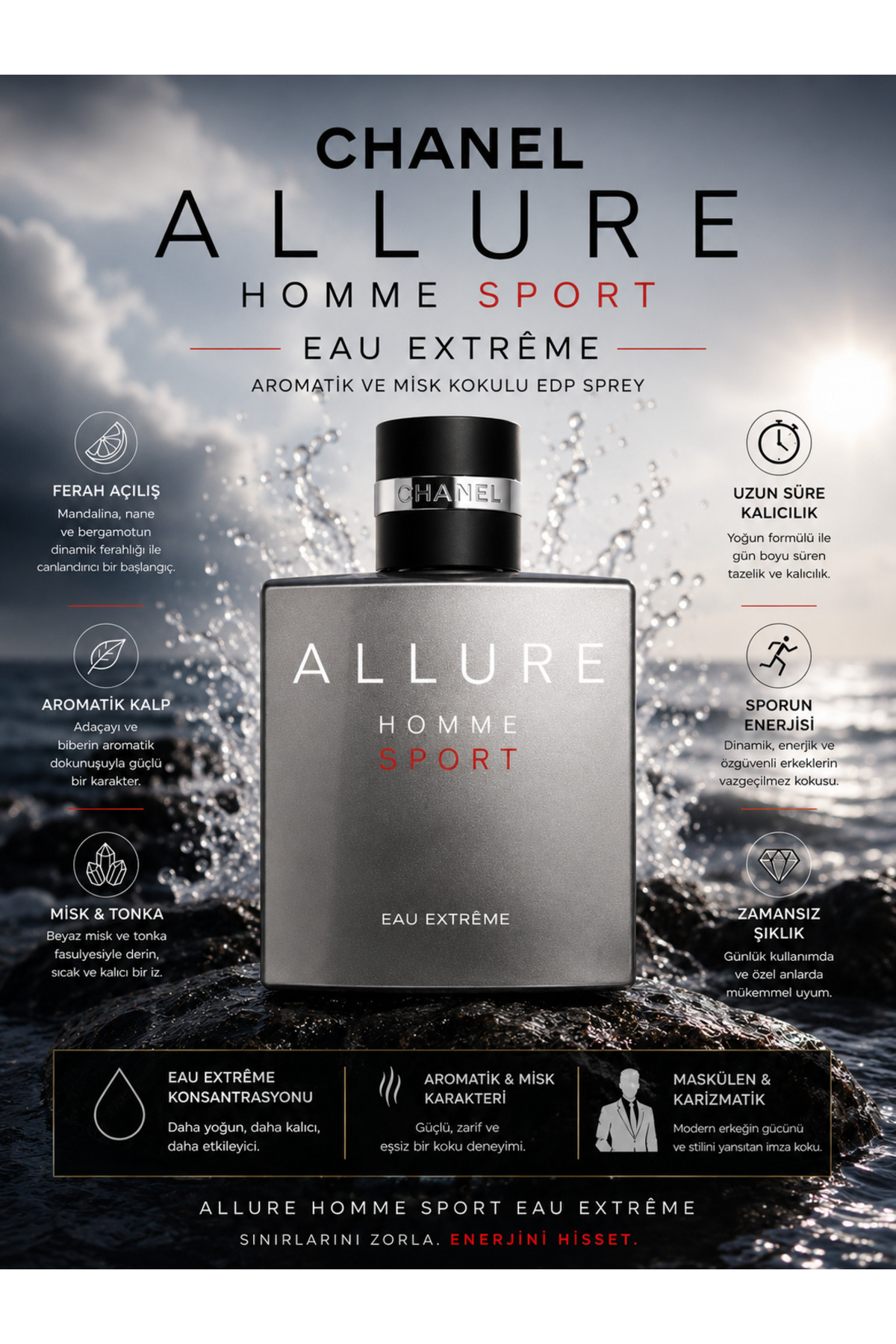 Chanel Allure Homme Sport Eau Extrême 100 ML - Amber, Misk ve