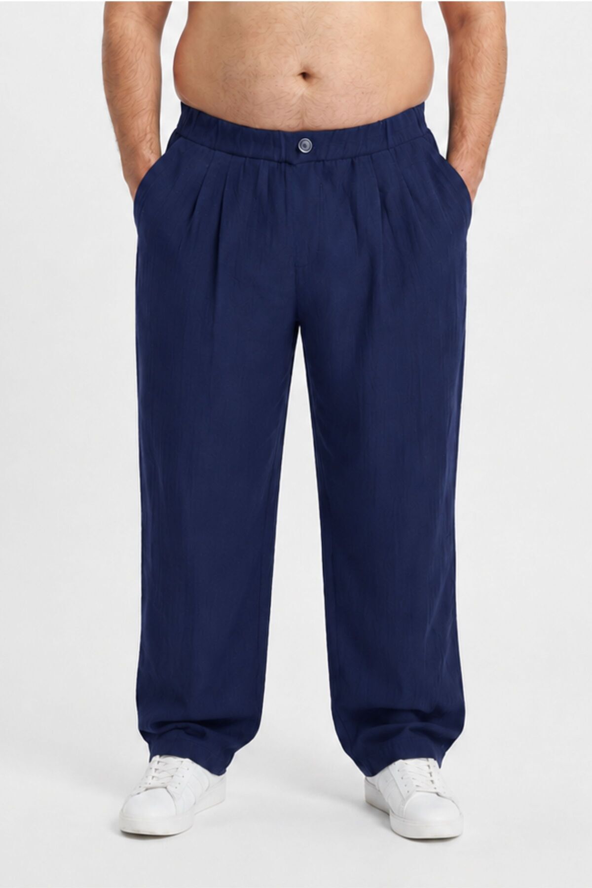 RELAXL %100 Pamuk Yazlık Baggy Bol Paça Erkek Lacivert Pantolon S-12XL görsel 5