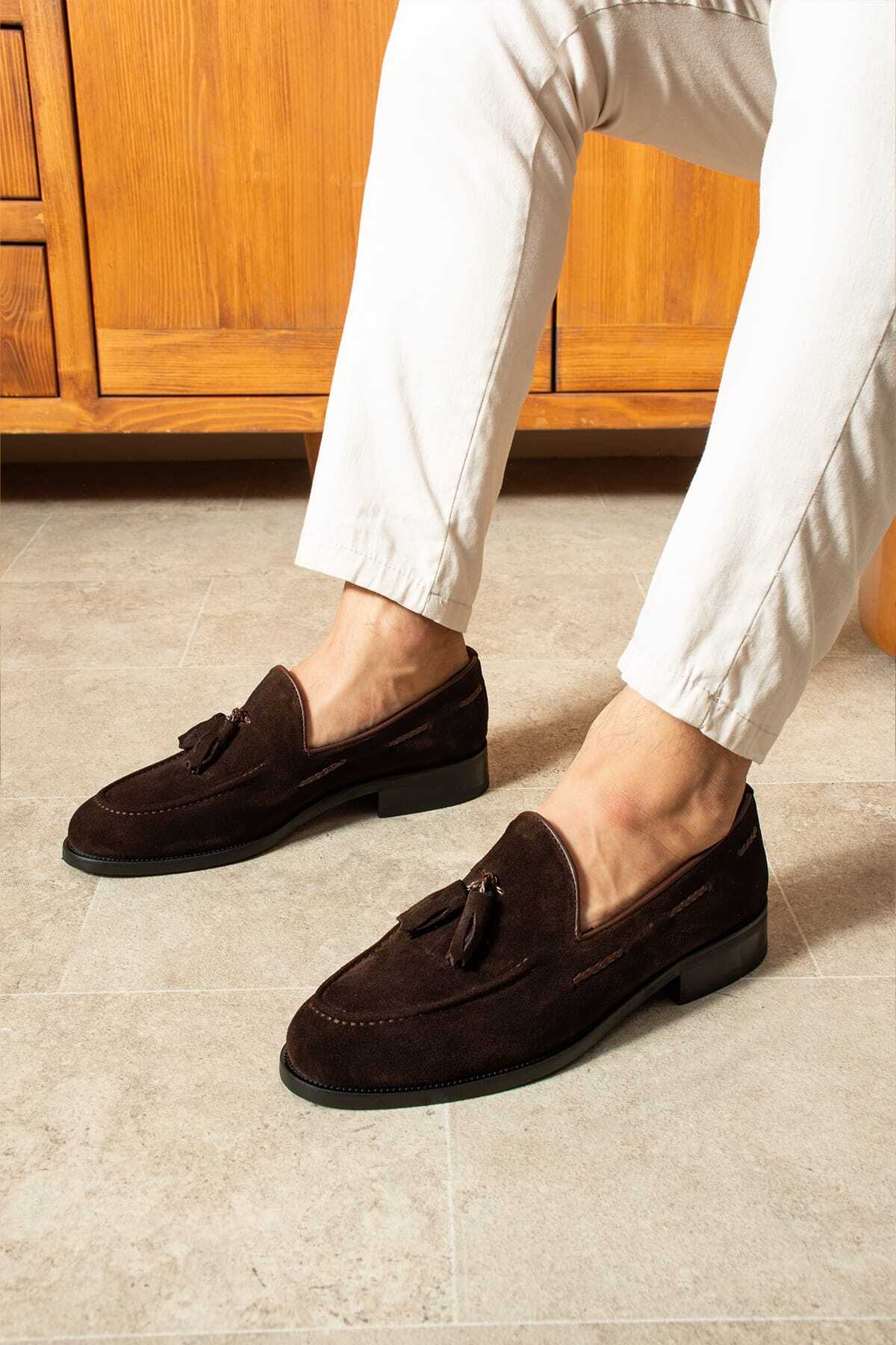 NİGHT Collection Corcik Hakiki Deri Erkek Loafer Ayakkabı, Klasik Püsküllü Koyu Kahve Günlük & Şık Model görsel 3