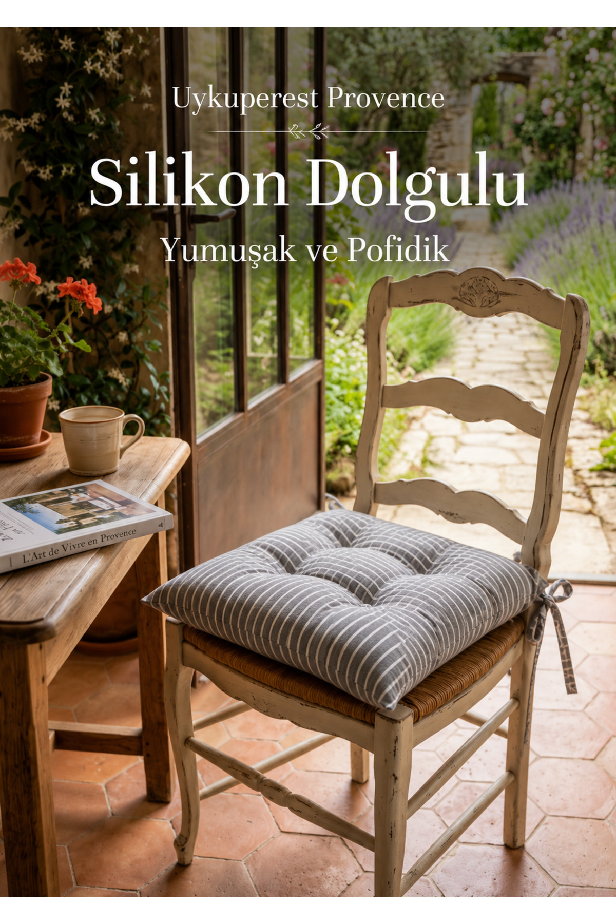 Pastello Pofidik Sandalye Minderi 40x40 Bağcıklı 4 Puntolu Silikon Dolgulu Pamuk Bahçe Balkon Tekli detay