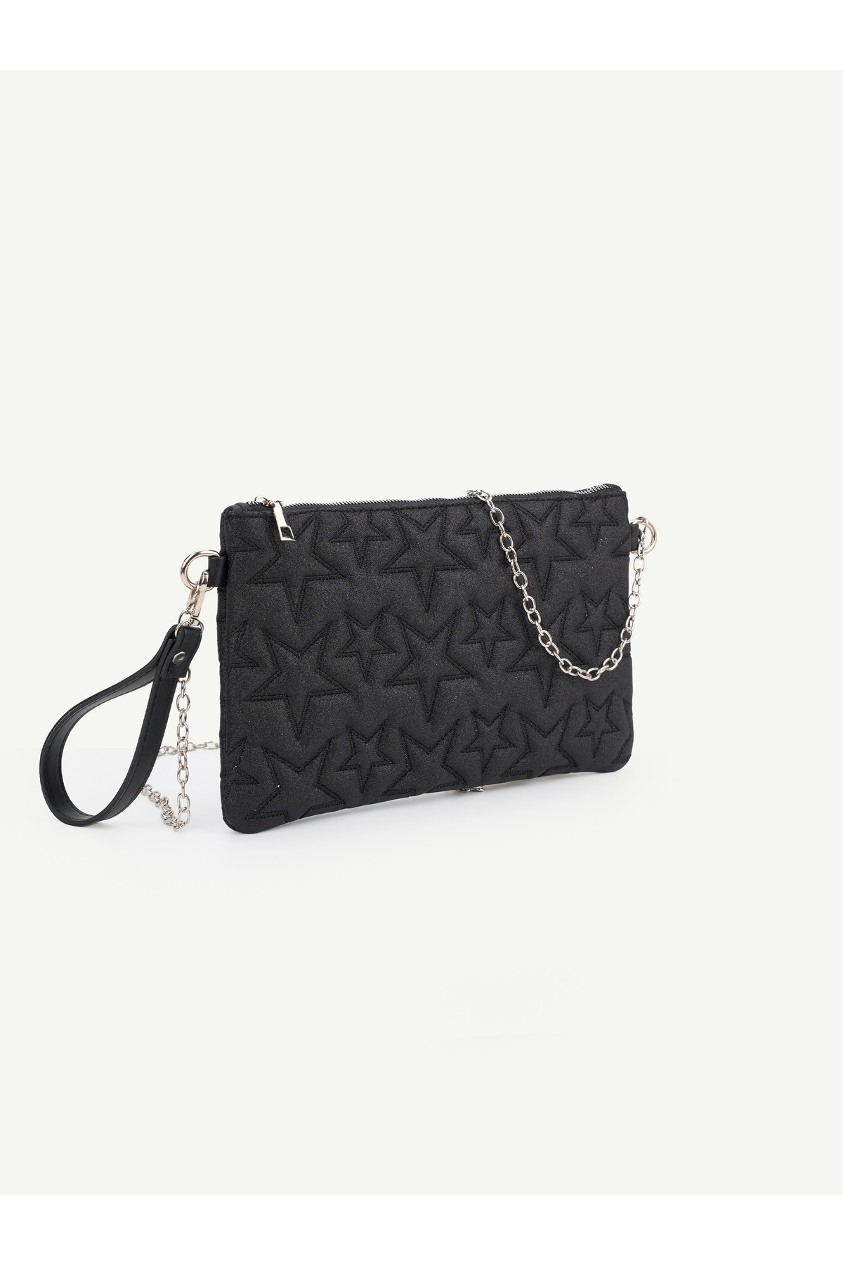Kadın Yıldız Nakış İşlemeli Portföy El Çantası Bilek Askılı Saten Astarlı Clutch Çanta