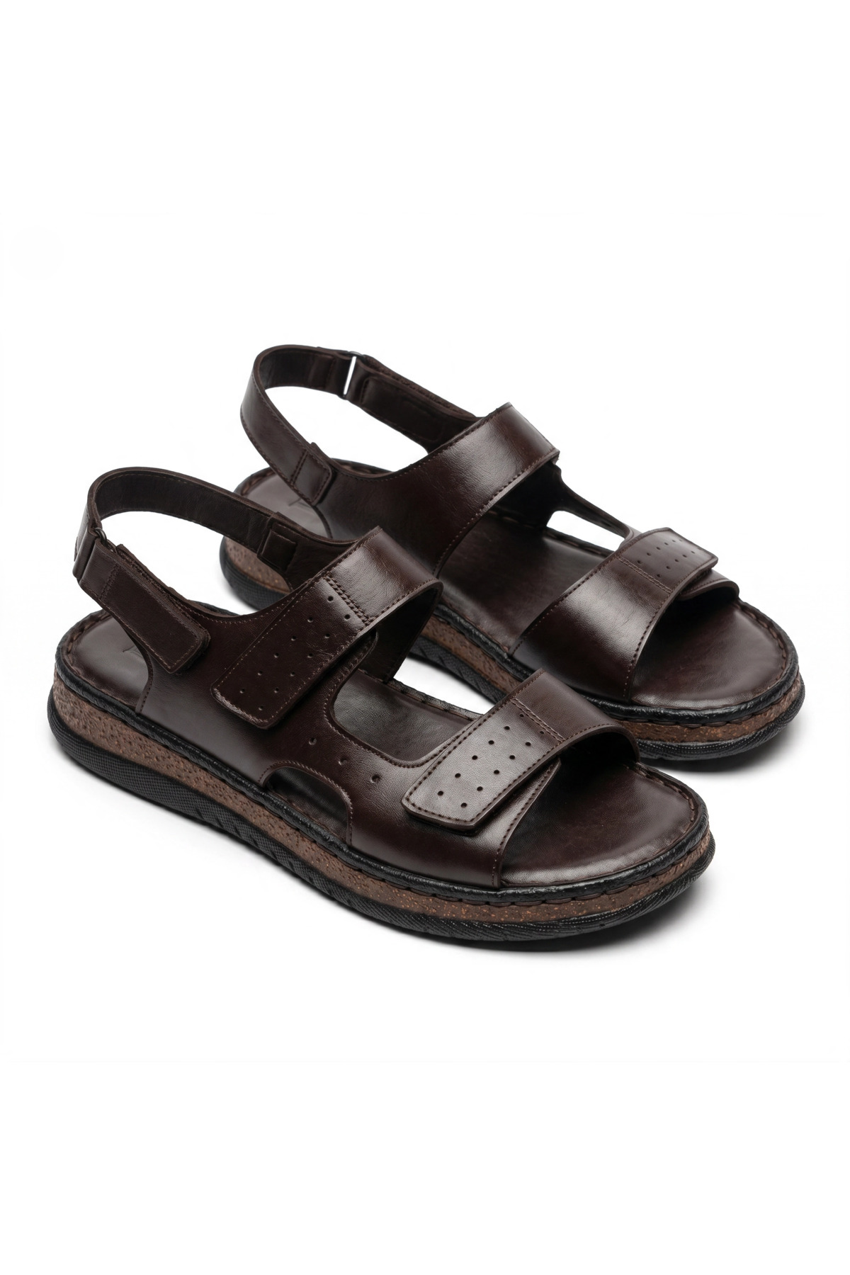 Fame Step Hakiki Deri Unisex Ortopedik Sandalet Acı Kahve Yumuşak Taban Cırtlı Comfort Yazlık Günlük Terlik görsel 4