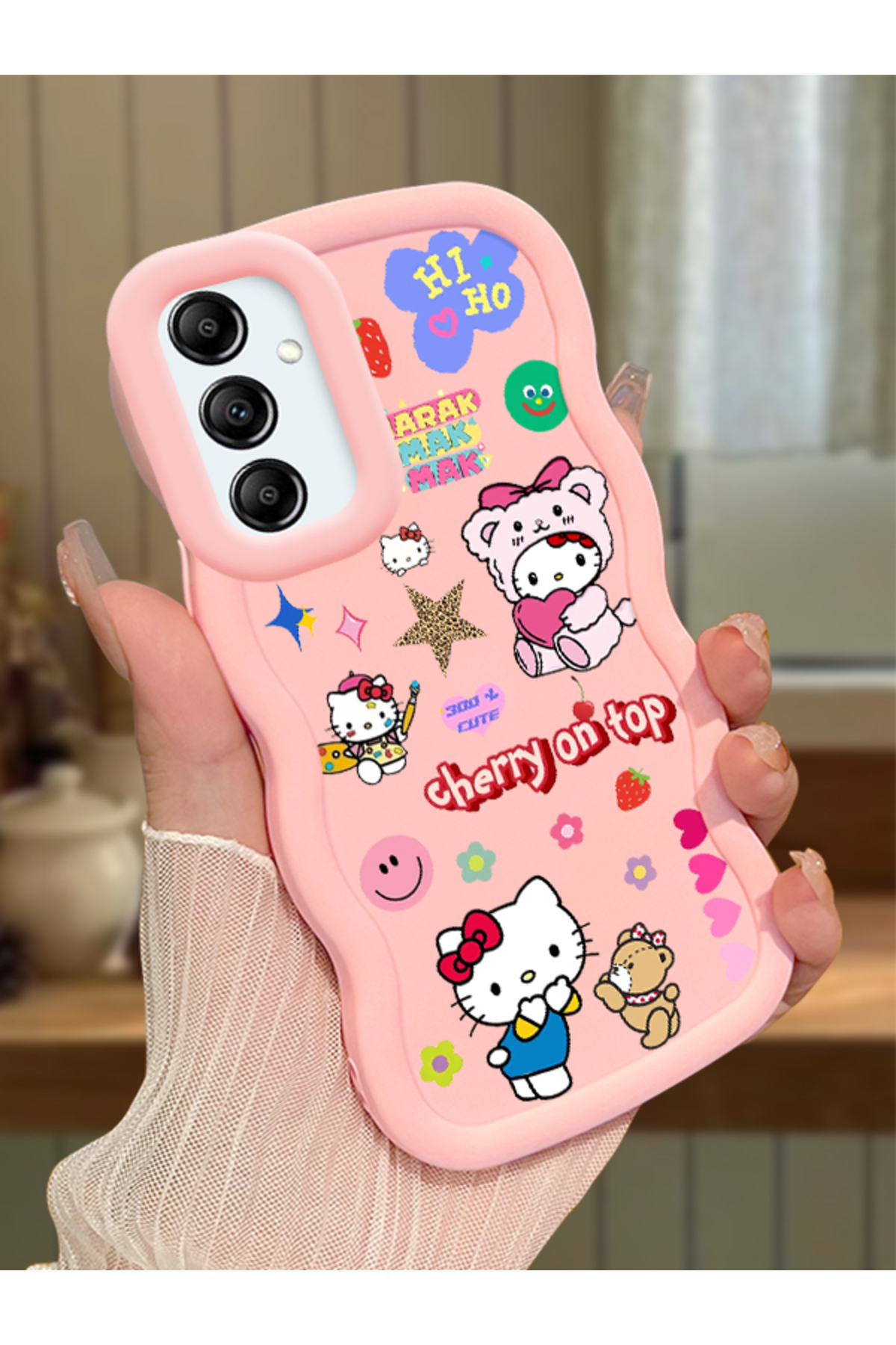 Samsung Galaxy A14 Compatible Case camera protector Pink Silicone Couple Phone Case Kitty Pattern