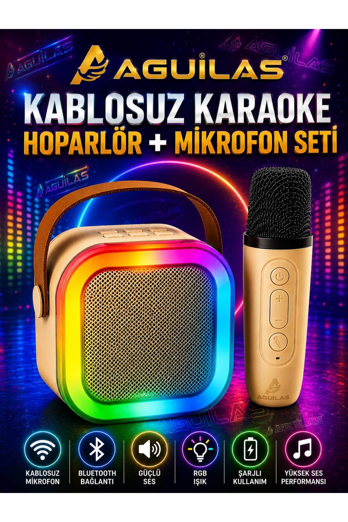 Karaoke Bluetooth Speaker with Microphone 5 Effect Sound Grenade with Rgb Led Light