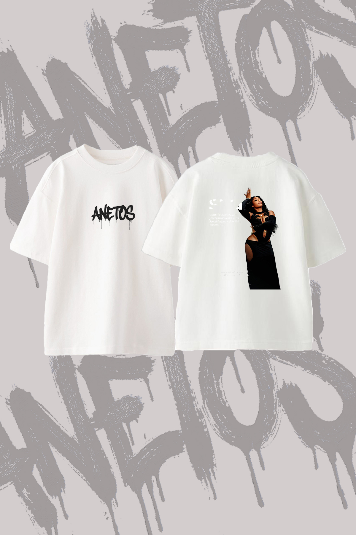 Anetos Sza Artist Design Back Printed Cotton White Oversize T-Shirt