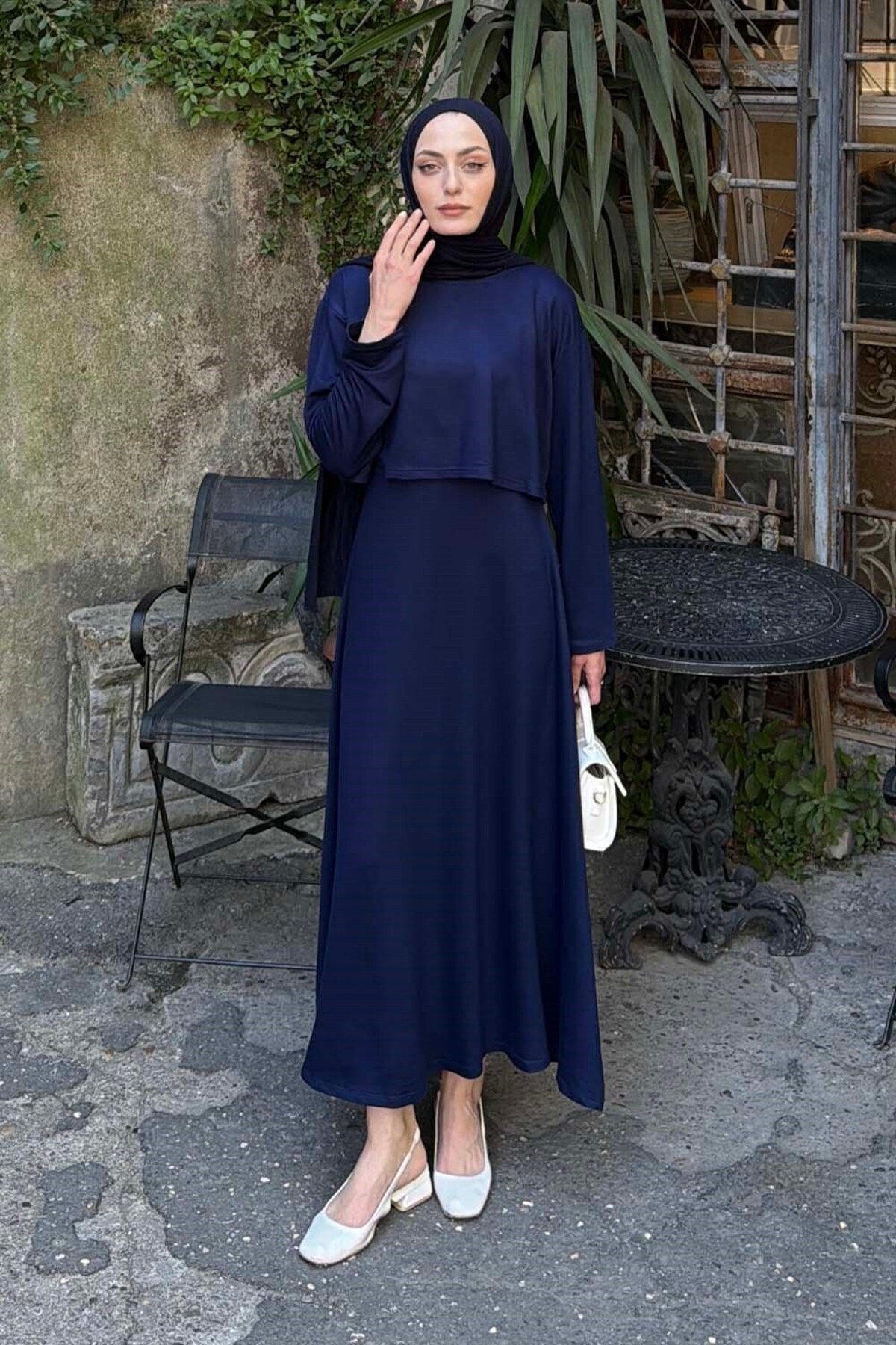 Lamelif Bluz-Jile Tesettür Set Navy Blue