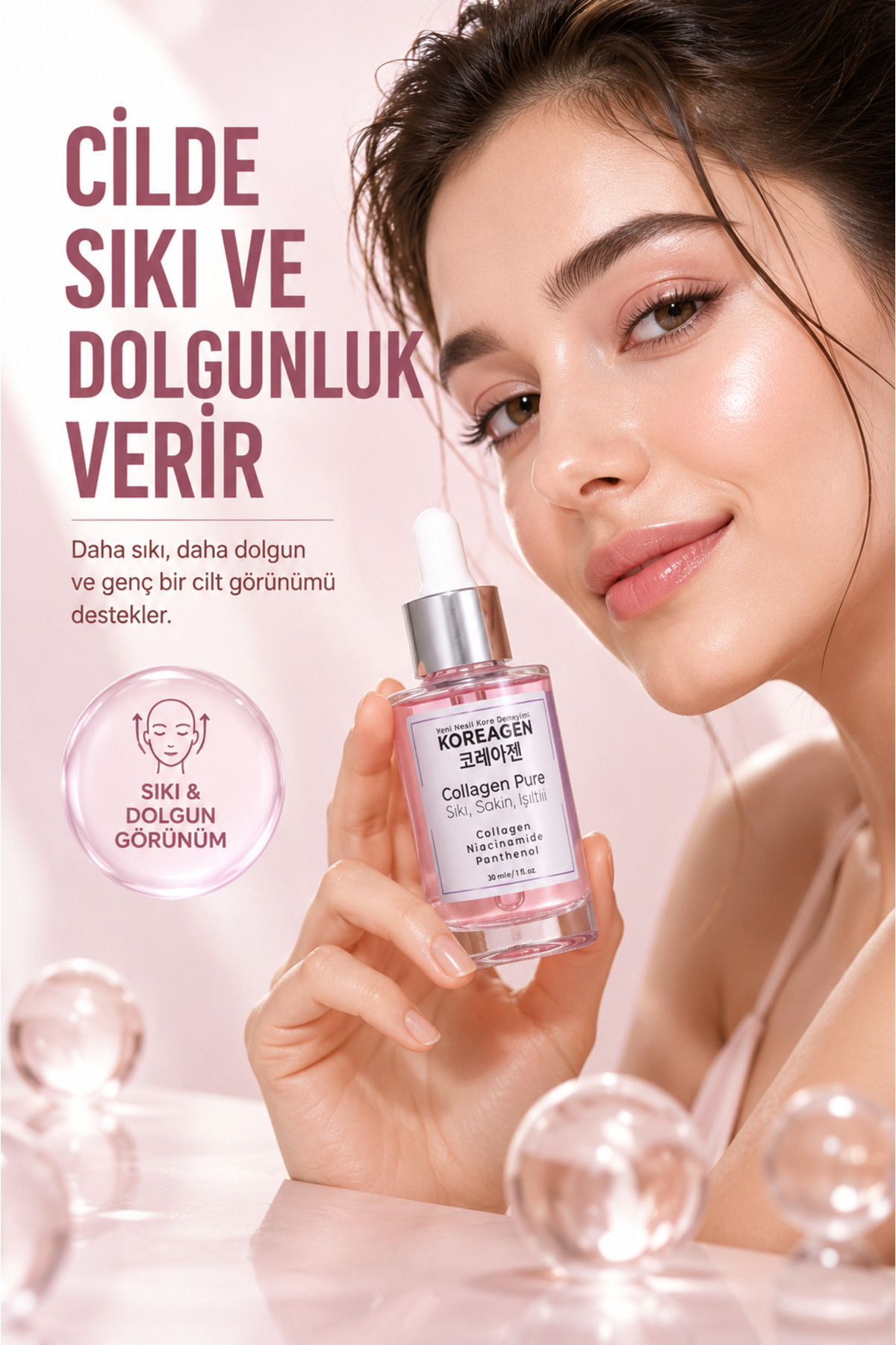 Collagen Pure Niacinamide Serum Kolajen Serum Cilt Sıkılaştırıcı Serum Cilt Tonu Eşitleyici Nemlendirici Yüz Serumu 30 ml — Collagen-001 — تصویر 4 از 5