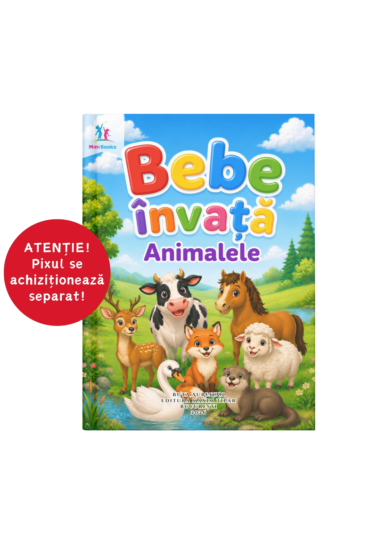 minibooks Bebe învață animalele – Carte interactivă cu sunete, 2–3 ani, FĂRĂ PIX