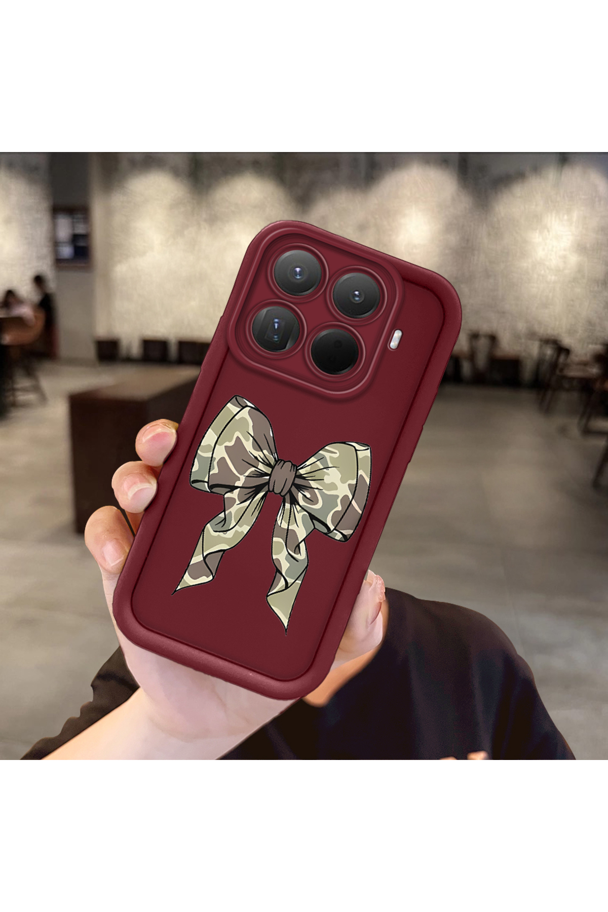 Mi 15T Pro Compatible case camera protector Burgundy Silicone Couple Phone Case Bow Tie Pattern