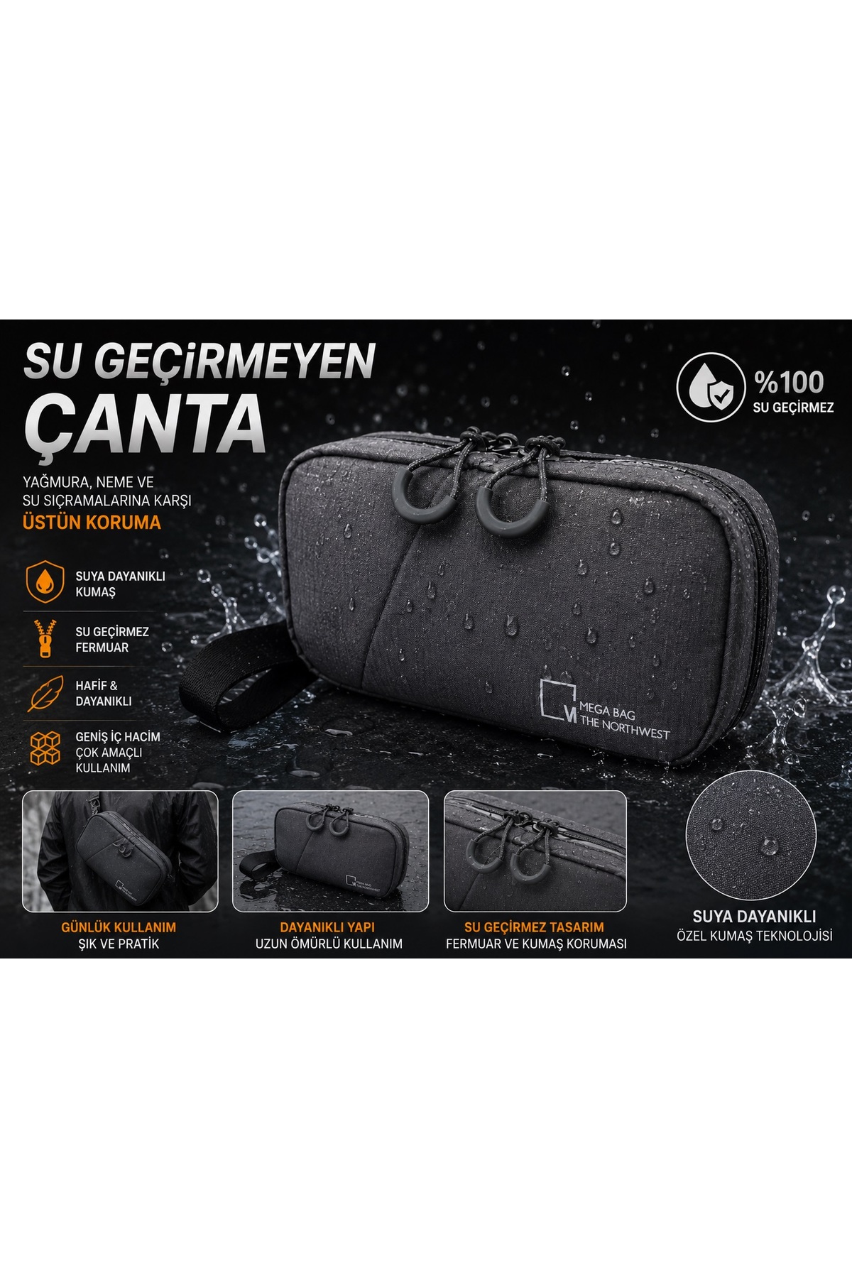 byhakan Mega 1037 Erkek El Portföyü El Çantası Clutch Çanta Traş Çantası SİYAH görsel 6