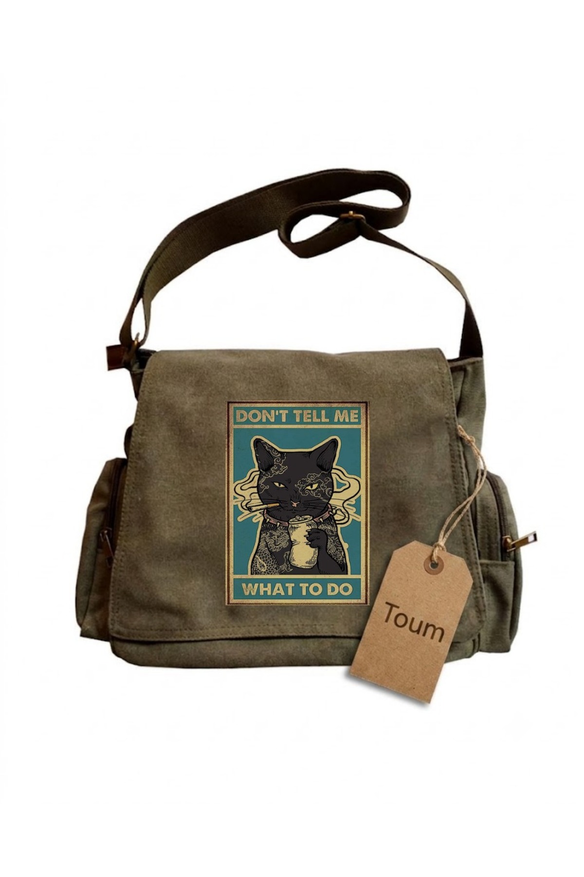 Toum Aesthetic Animal Art Baskılı Unisex Yeşil Postacı Çantası