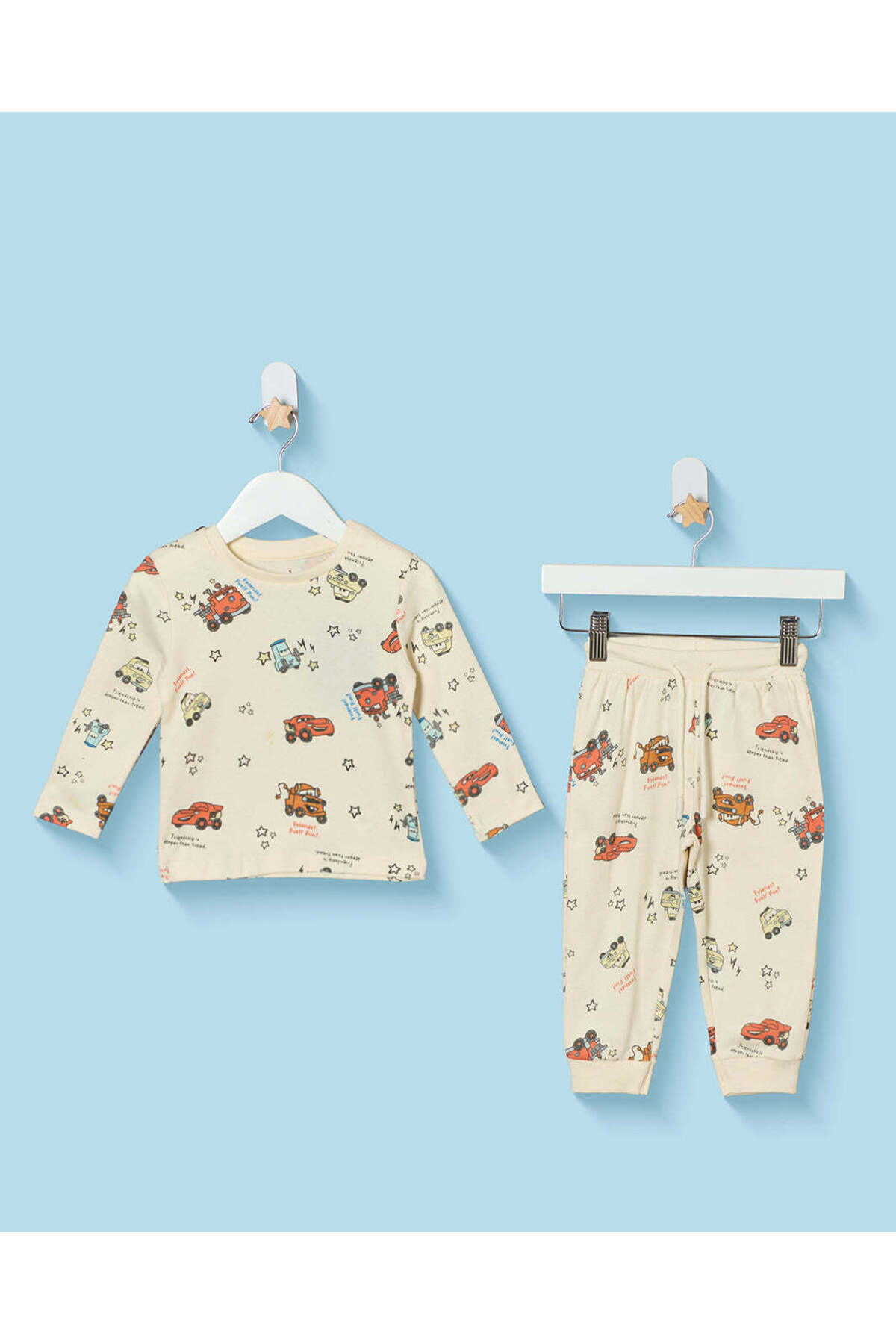 REDTAG Infant Boys Cream Car Print Pyjama Set
